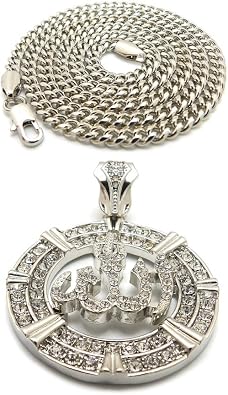 Fashion 21 Iced Out Arabic Allah Pendant 24 Box, Rope, Cuban Chain Necklace in Gold, Silver Tone