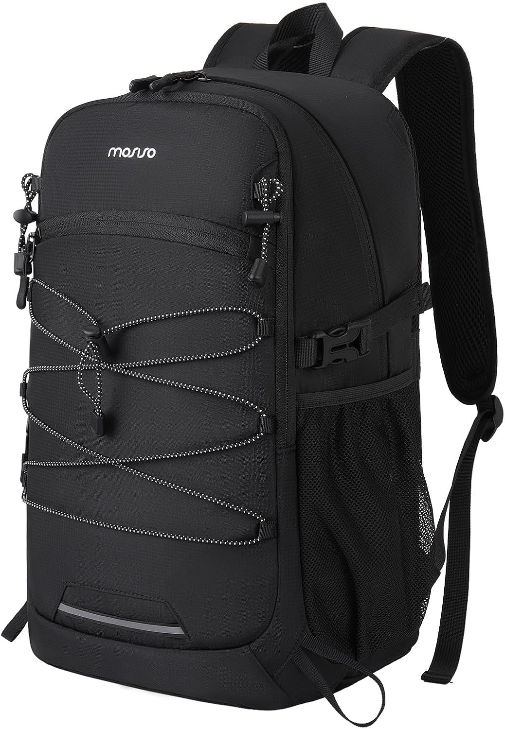 MOSISO Small Hiking Backpack for Men Women, Lightweight Hiking Backpack for Travel, Water Resistance Backpacks with 2 Front Pockets&Elastic Cord Strap for Camping Cycling Hiking Daypack, Black
