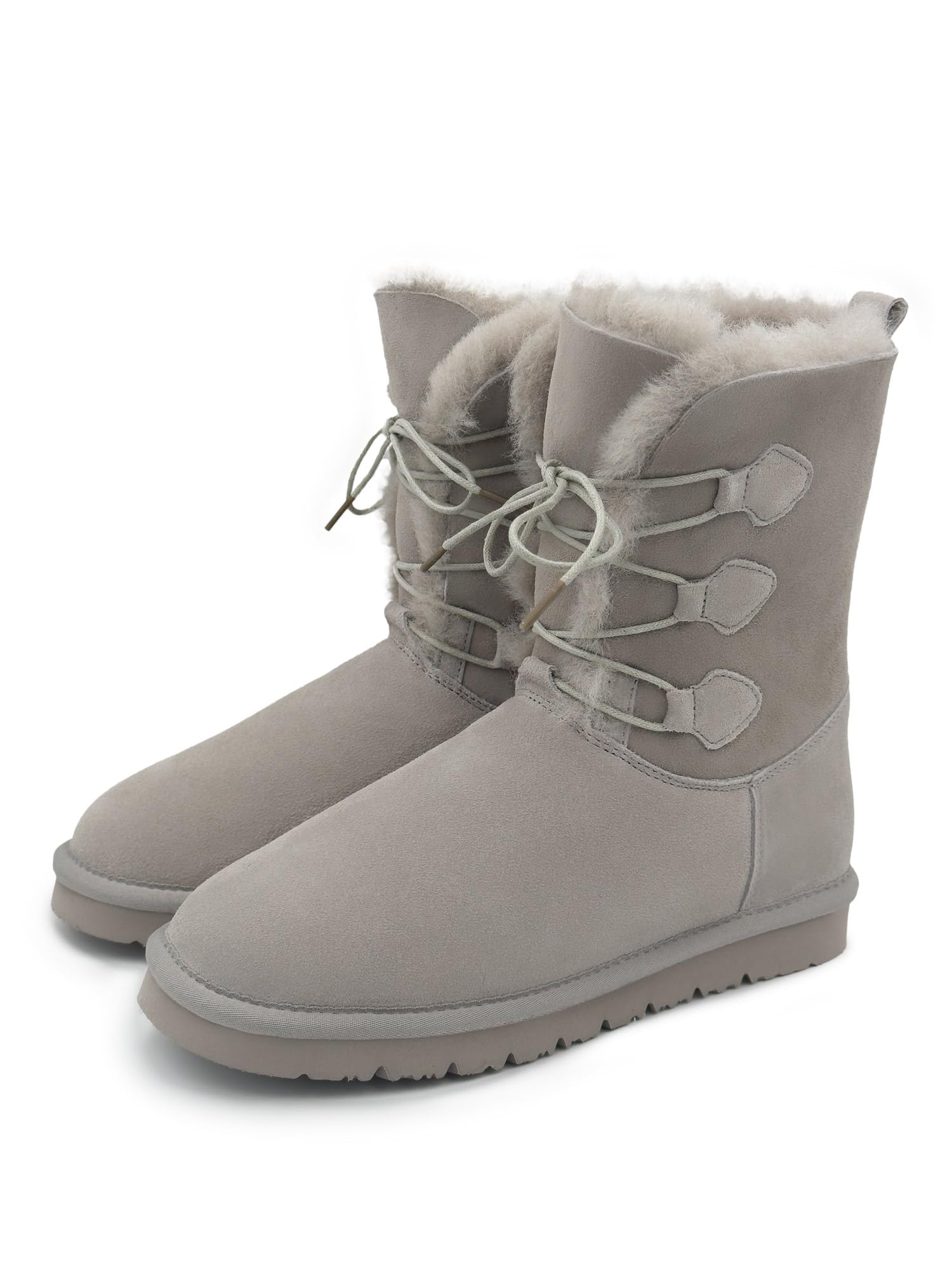 Rohn Moden Lammfell Boots Oslo für Damen, Winter Stiefel aus echtem Schaffell, warme Schneeschuhe in Grau