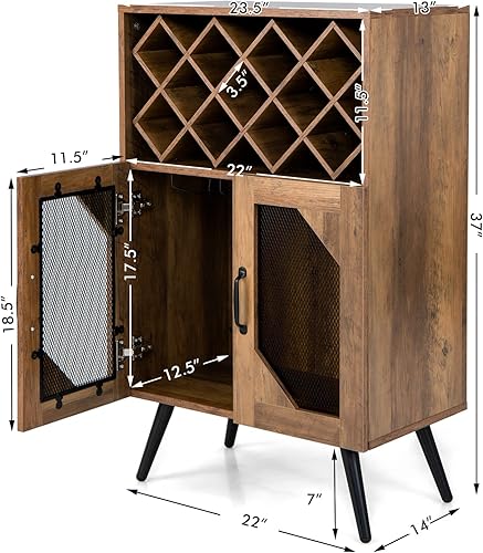 Miniatura 3 de Giantex Armario de bar de vinos de granja, estante para 11 botellas, gabinete de buffet con almacenamiento, aparador de cocina industrial, diseño