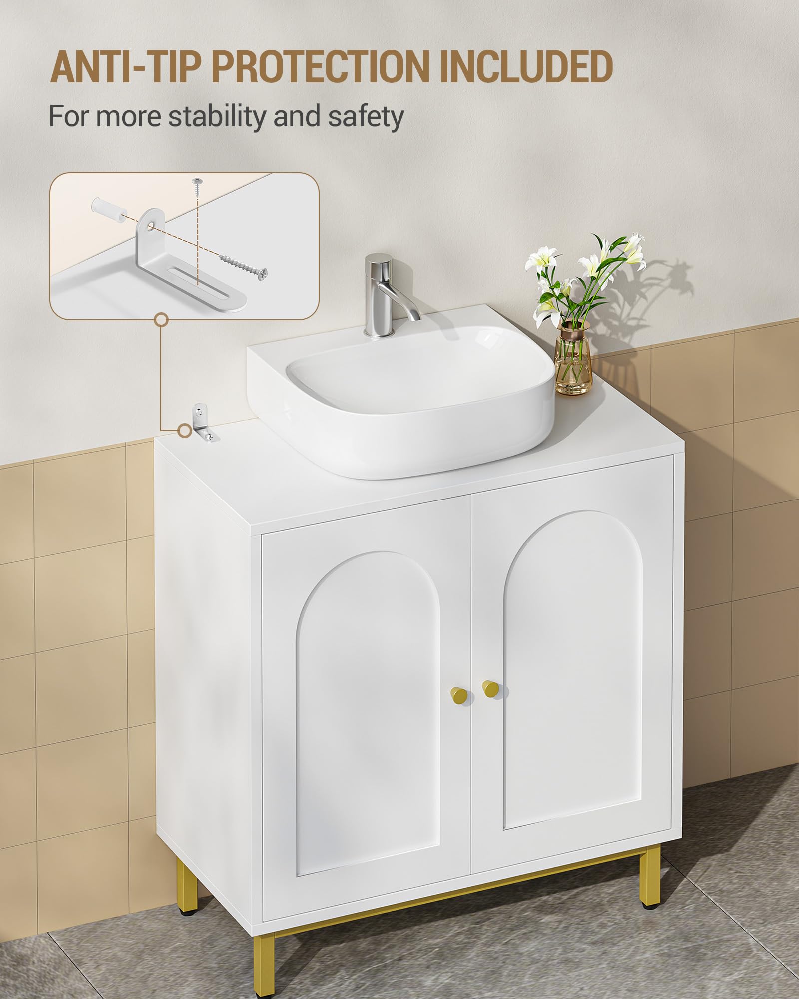Hzuaneri Meuble sous lavabo, Meuble de Rangement pour Salle de Bain, Blanc