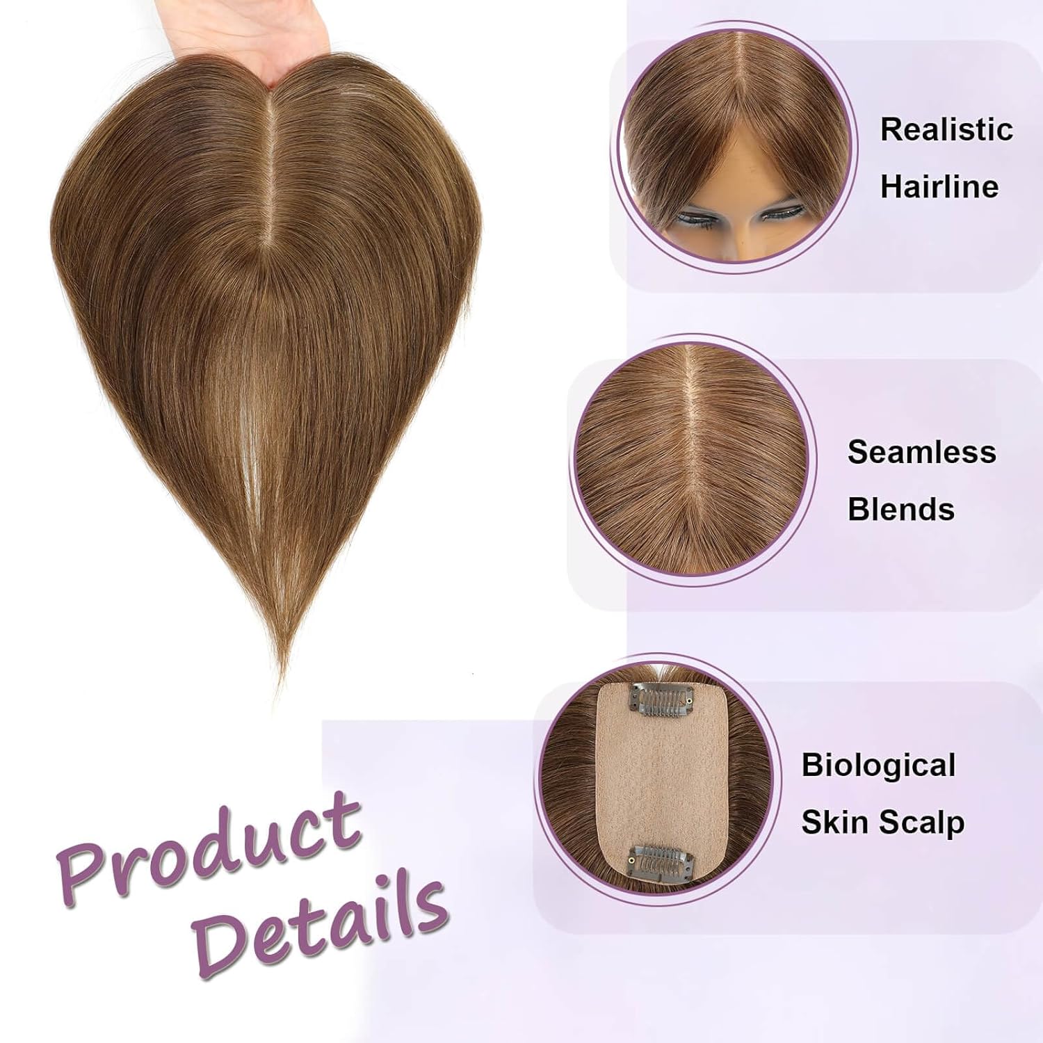 MORICHY Hair Toppers for Women Real Human Hair,Realistic Scalp Line Human Hair Toppers for Women with Thinning 360°Cover 7 Inch Short Topper Pieces for Daily Use R7# 2 Clip