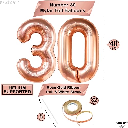 Miniatura 5 de KatchOn, Globos grandes de 30 cumpleaños de color oro rosa  Paquete de 11  Globos de oro rosa del número 30  Cartel de 30 cumpleaños de oro rosa
