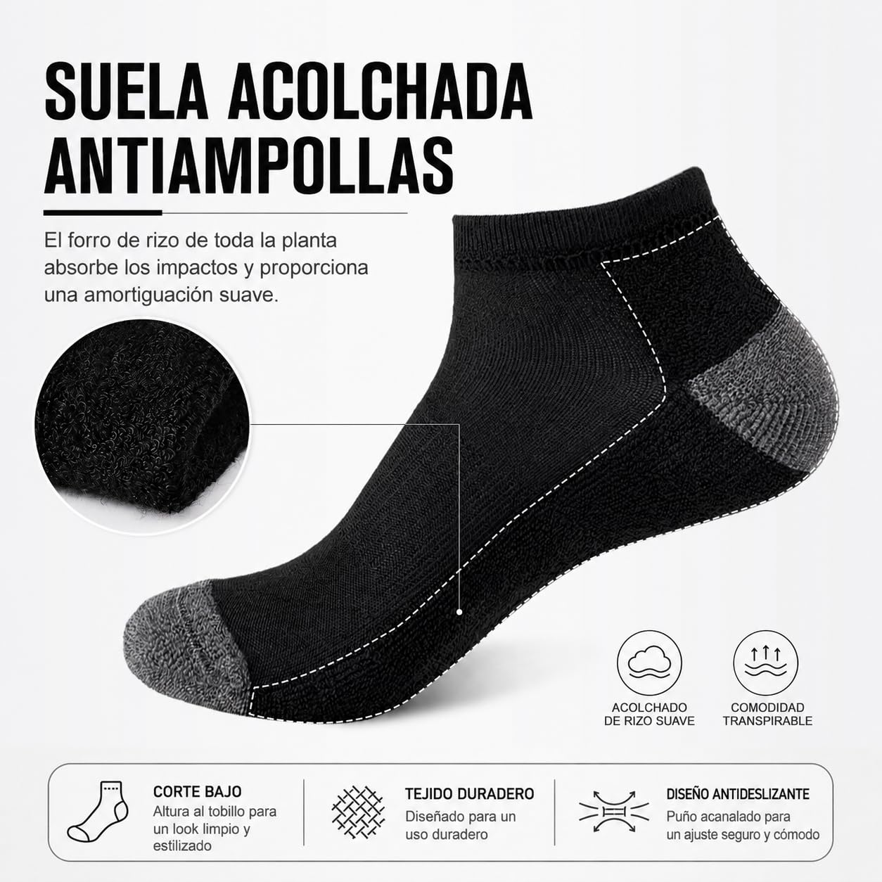 SockWaddles Calcetines Tobilleros de Running para Hombre Mujer 8 Pares Anti-Ampollas