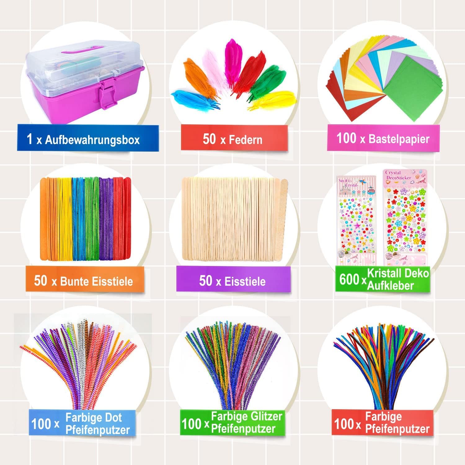 LINAYE 1600 piezas - Kit de bricolaje para niños, en caja de bricolaje, suministros artesanales, niños de 4 a 10 años, regalo de cumpleaños para niños y niños