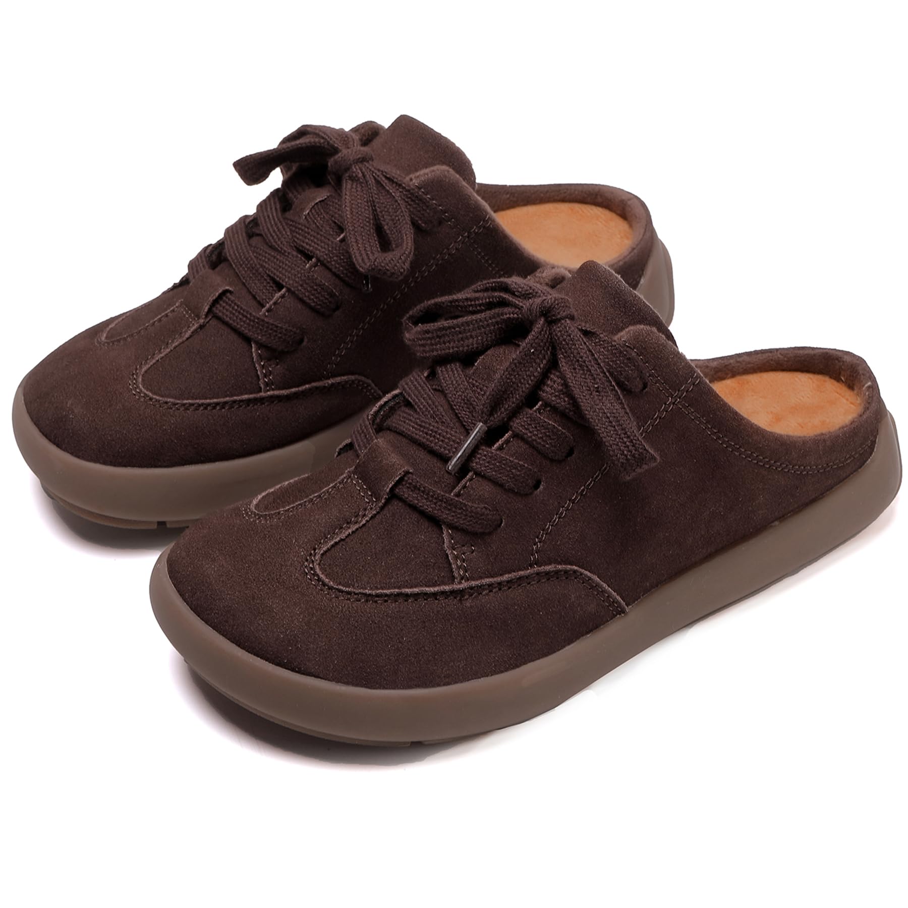 UBFEN Damen Hausschuhe Warme Mules Slippers Weiche Flache Plüsch Slip on Spitze auf Pantoffeln Rutschfeste Outdoor Indoor