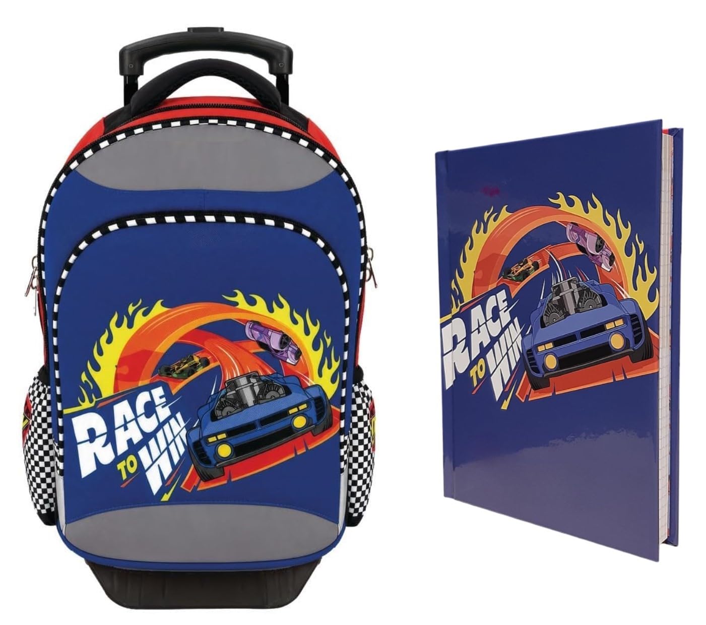 PRESTIGE & DELUXE Trolley Zaino Scuola compatibile con Hot Weels Versione Tonda organizzato 3 Scomparti zip per bambini + Diario 2026/2027 + kit penne e portachiave fischietto