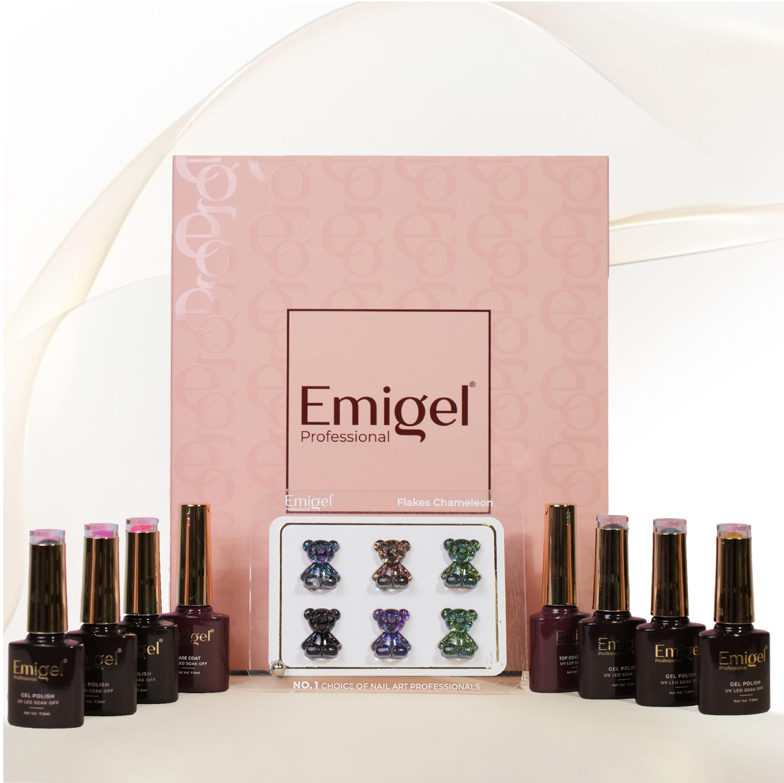 Emigel Professional Flake Chameleon UV Gel Polish Kit | with 6 UV Gel Polish & Top Coat, Base Coat For Perfect Variety for Creative, Salon Style Nails. 7.5ml (Set of 8)-image-34