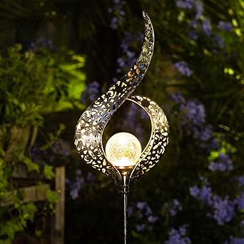 HOMEIMPRO Outdoor Garden Solar Lights Stake, Mothers Day Gifts Mom,Crackle Glass Metal Flower Waterproof LED Fairy Lights for Pathway,Lawn or Courtyard,Gardening Gifts Women (Bronze)