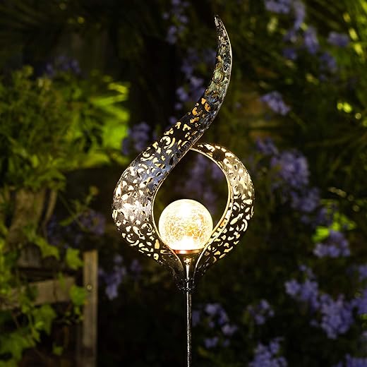 HOMEIMPRO Outdoor Garden Solar Lights Stake, Mothers Day Gifts Mom,Crackle Glass Metal Flower Waterproof LED Fairy Lights for Pathway,Lawn or Courtyard,Gardening Gifts Women (Bronze)