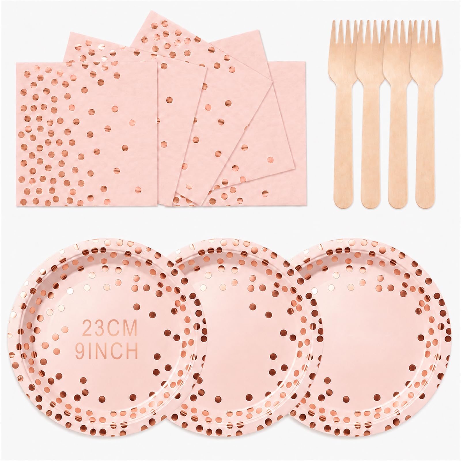 ZblPyro 72 Pcs 9in Pink Rose Gold Paper Plates and Napkins