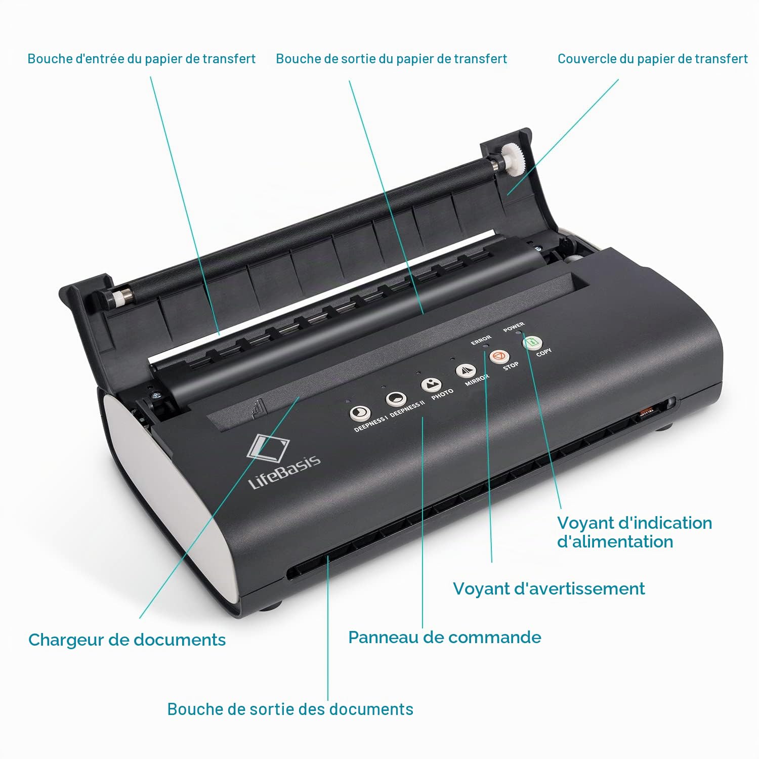 LifeBasis Thermocopieur Tatouage 203 DPI, Imprimante Stencil Tatouage avec 20 Papier Transfert A4, Imprimante Transfert Tatouage Machine de Transfert de Tatouage