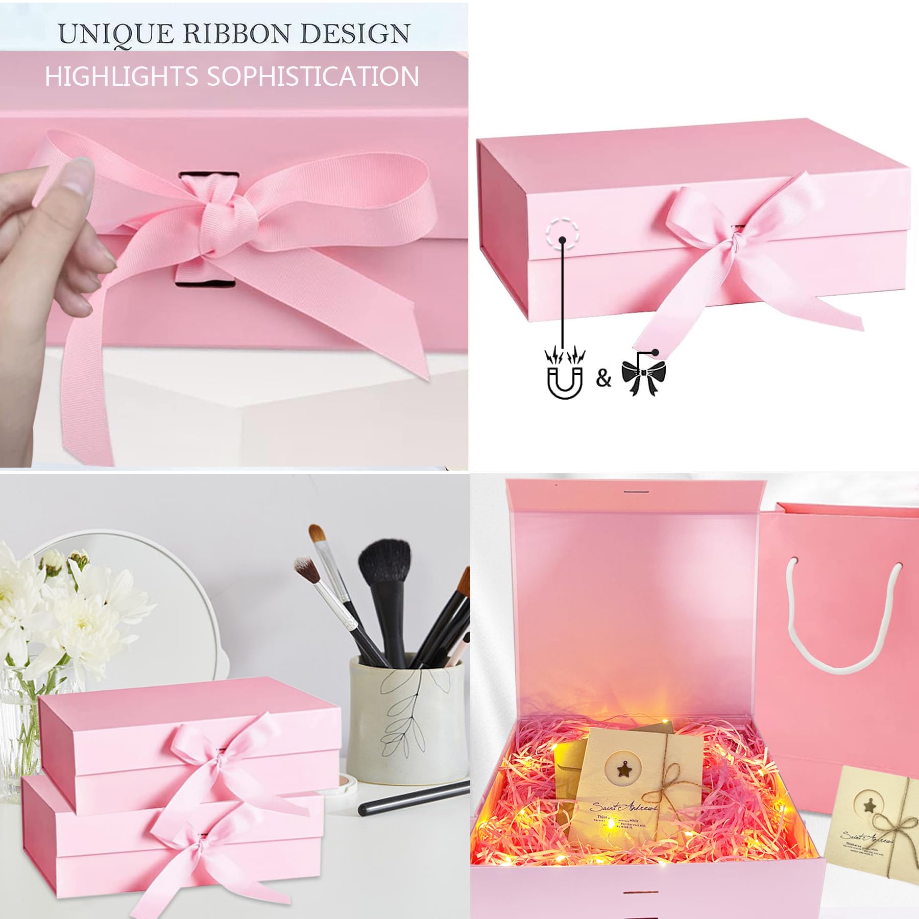 Kit Confezione Regalo Premium - Scatola Con Coperchio Magnetico, Sacchetto, Nastro E Luci LED Per Eventi Speciali - Foto 2