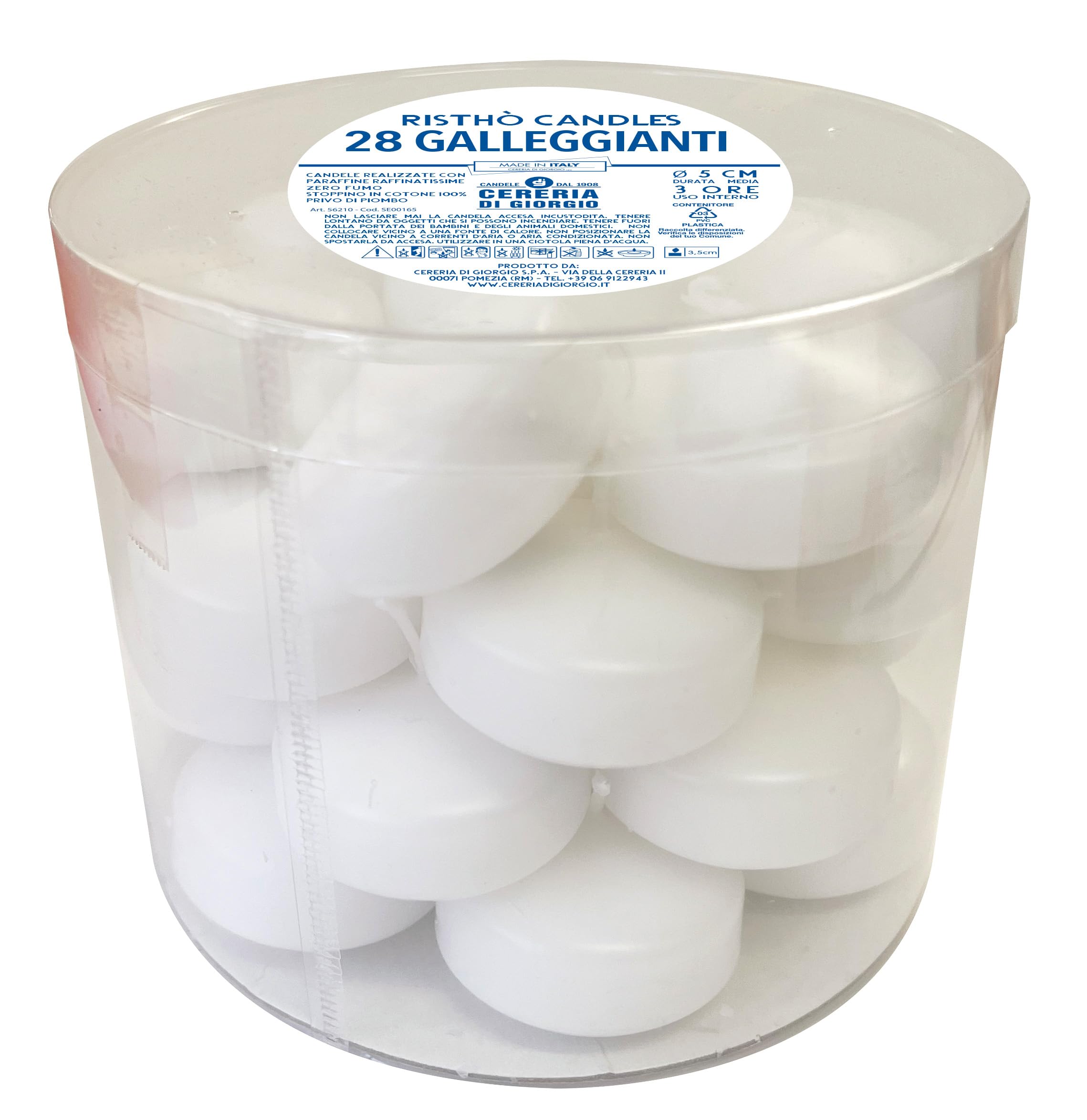 Paquete de 28 velas flotantes - Diámetro 5 cm - 5,5 horas de duración - Color blanco - Cereria Di Giorgio