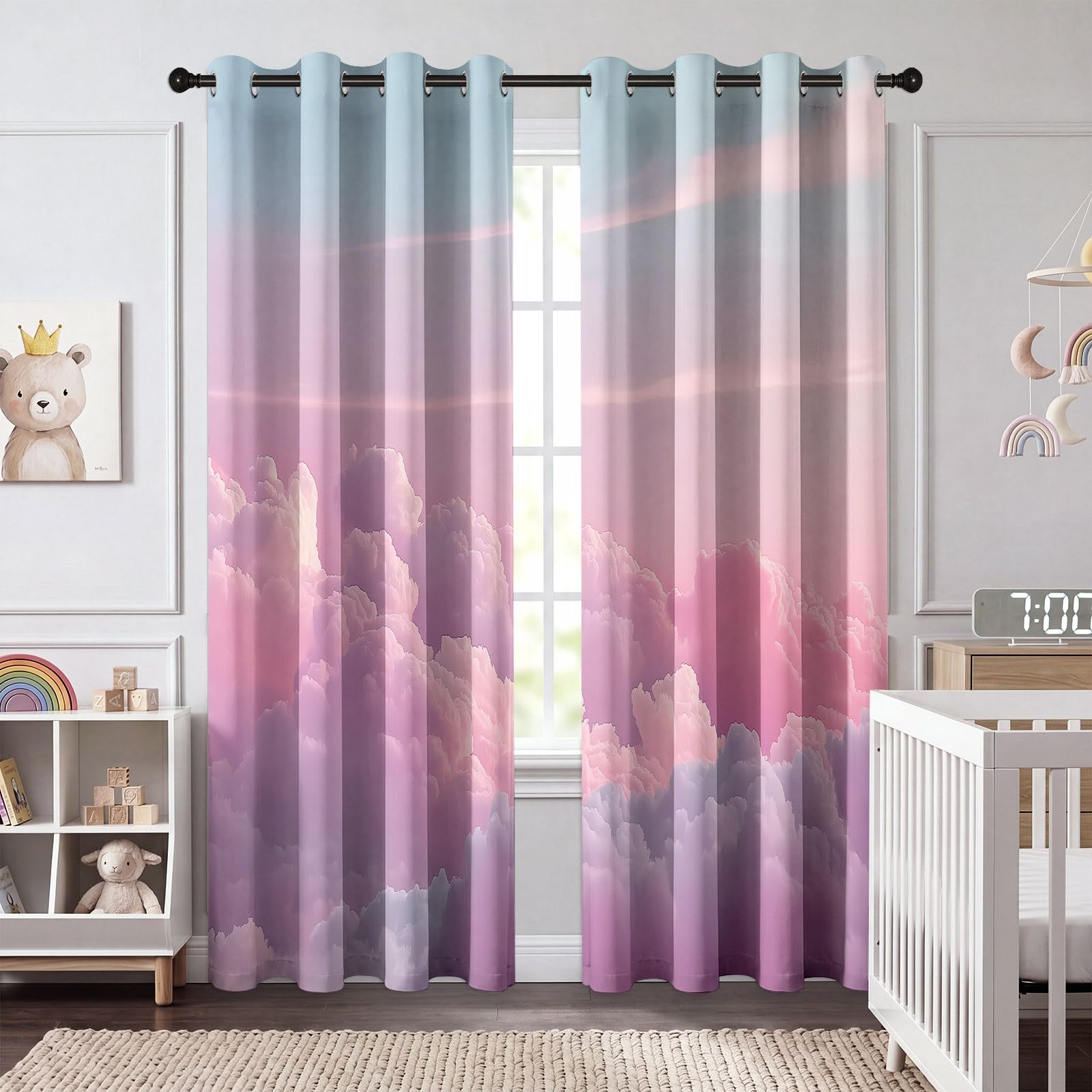 Générique Rideaux Occultant Motif Nordique Rêveur, 70 X 200 cm (LxH) Lot de 2 Rideau Occultant Thermiques Imprimé Ciel Nuages, Opaque Draperie Oeillets Rideau pour Salon et Chambre