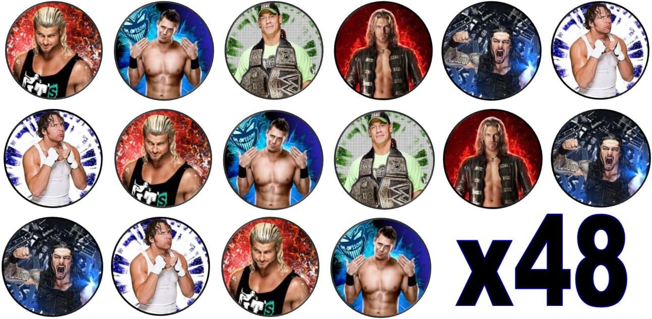 48 WWE/Wrestling Inspired 3cm Mini Discs Edible Wafer Paper Disc Cupcake Toppers (NOT PRE CUT