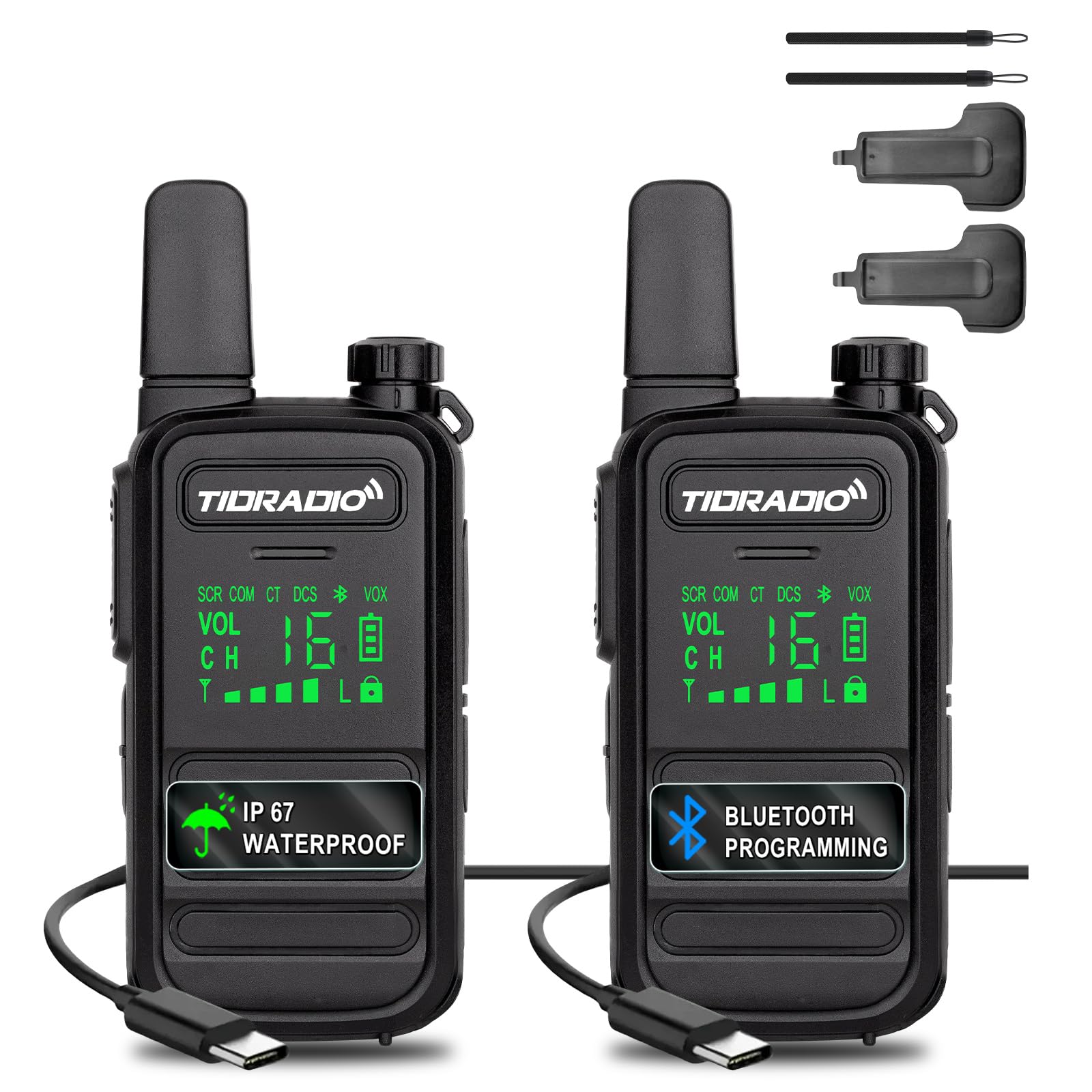 TIDRADIO TD-M11 Walkie Talkies for Adults Kids, Long Range Waterproof PMR446 Licence Free 16CH Type-C Rechargeable LED Light Screen Earpieces-2Pack Two Way Radio — view 13