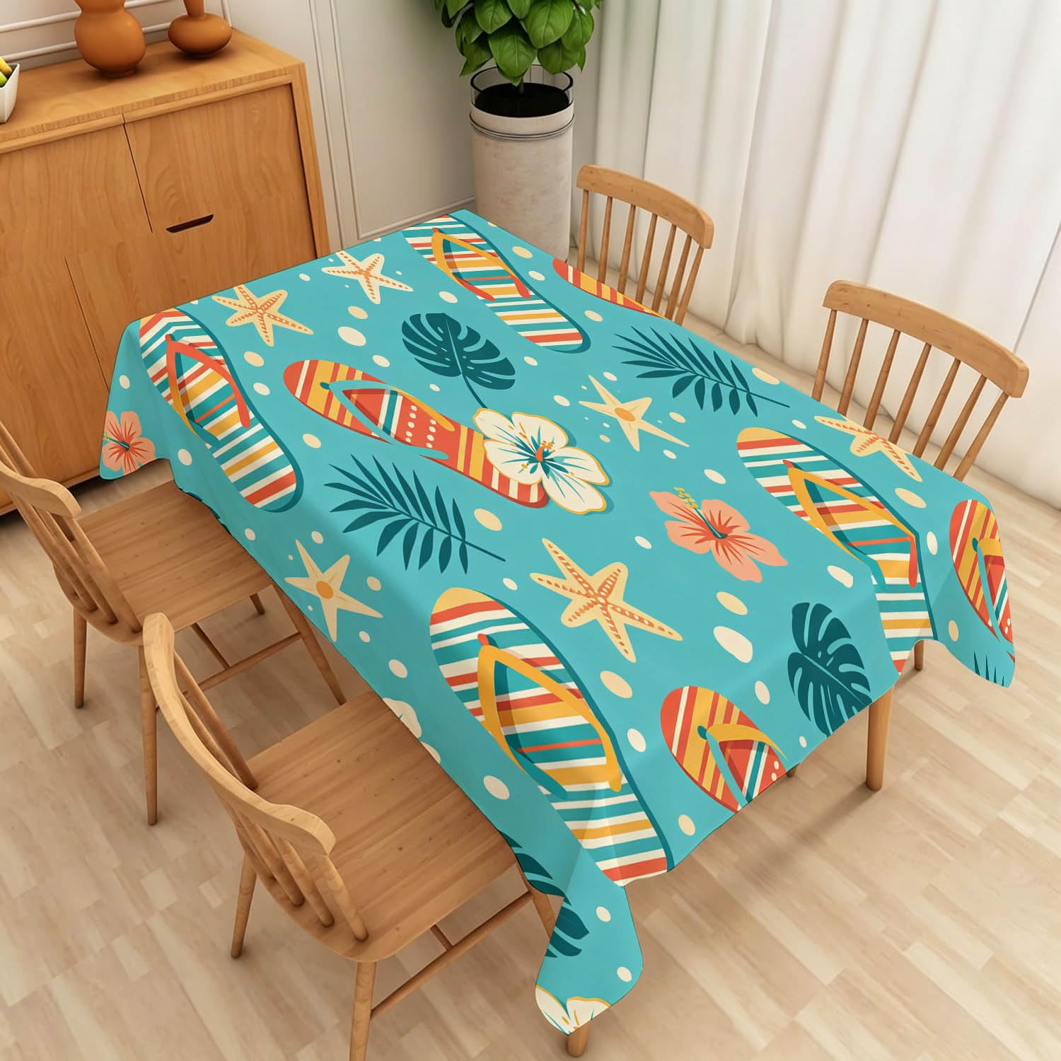 Nappe de Table Rectangulaire 160x240 cm, Motif Chaussures de Plage