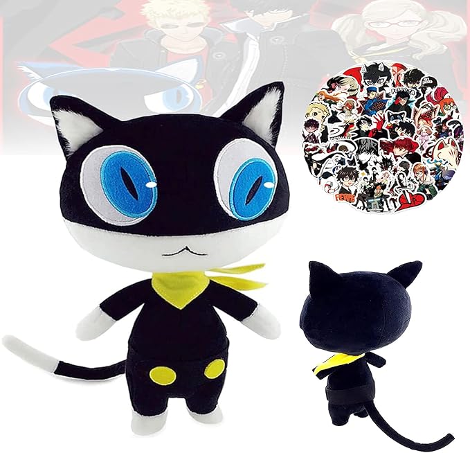 Amazon Co Jp 11インチペルソナモルガナぬいぐるみ ソフト人気ゲームペルソナ5モルガナ猫ぬいぐるみ50ステッカー付き装飾人形ファンの男の子の女の子へのギフト Morgana おもちゃ
