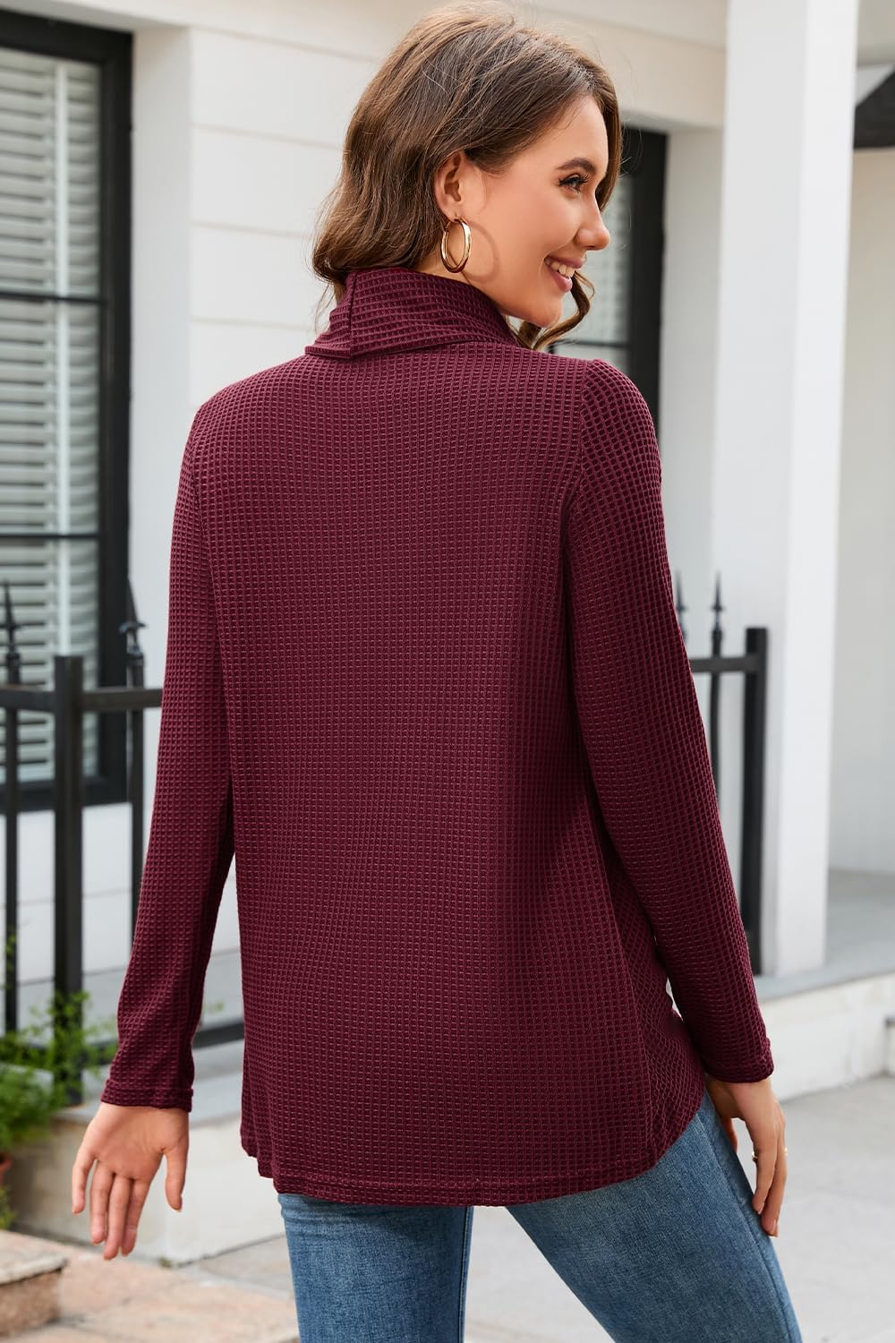 KILIG Womens 2023 Fall Cowl Neck Lightweight Sweaters Long Sleeve Button Tunic Tops Sweatshirts - Image 5