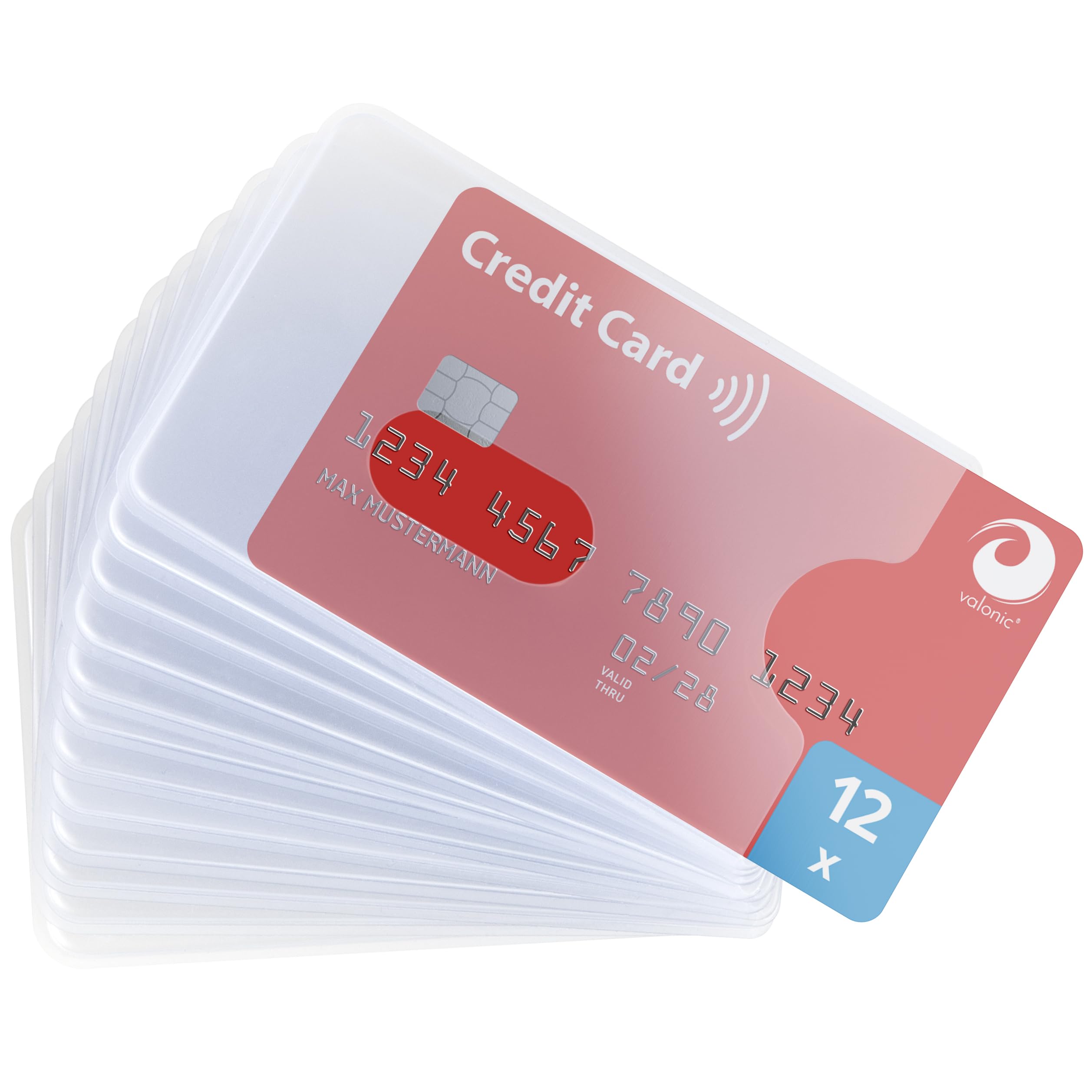 Valonic Credit Card Holder - 12-Pack Transparent Plastic Protective Sleeves for Debit and Credit Cards