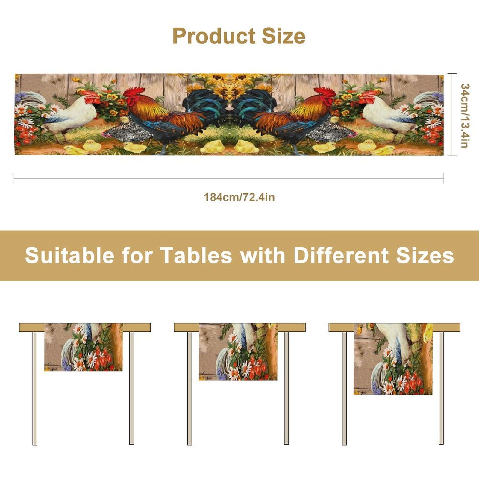 XBDDZSW Rooster Table Runner Farm Watercolor Painting Sunflower and Chicken Pattern Printed Linen Table Runner for Home Kitchen Dining Table Decoration,13x36 Inch