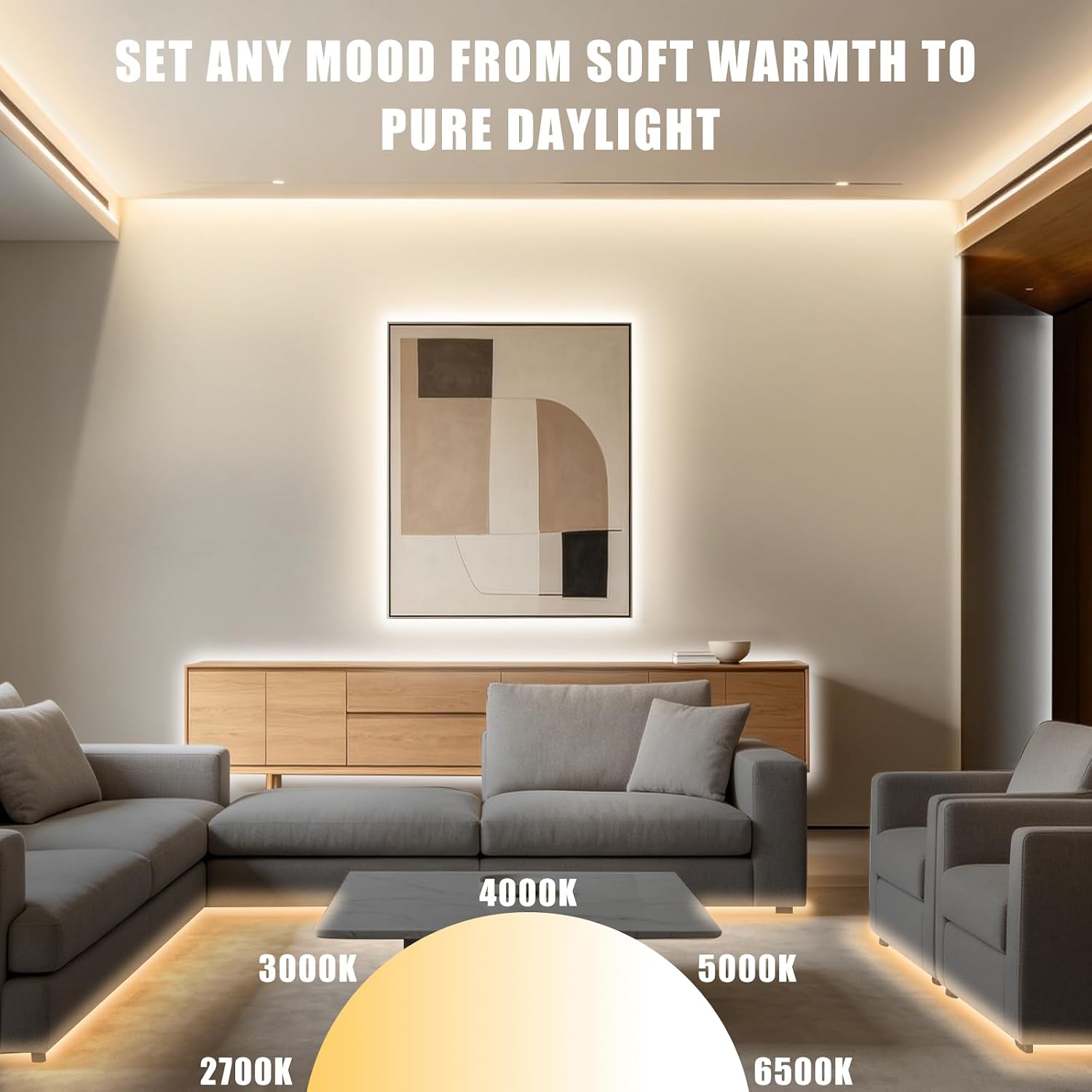 Tunable White COB LED Strip Light with Remote | 32.8ft, CCT 2700K-6500K, Dimmable, Sleep Timer, Cuttble, Self Adhesive for Kitchen Cabinet, Room 3 719Cm1bNPmL. AC SL1500