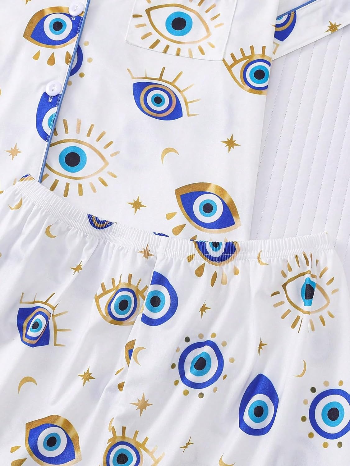 Women's 2 Piece Evil Eyes Print Pajama Sets Sleepwear Short Sleeve Nightwear Soft Pjs Lounge Sets - Image 5