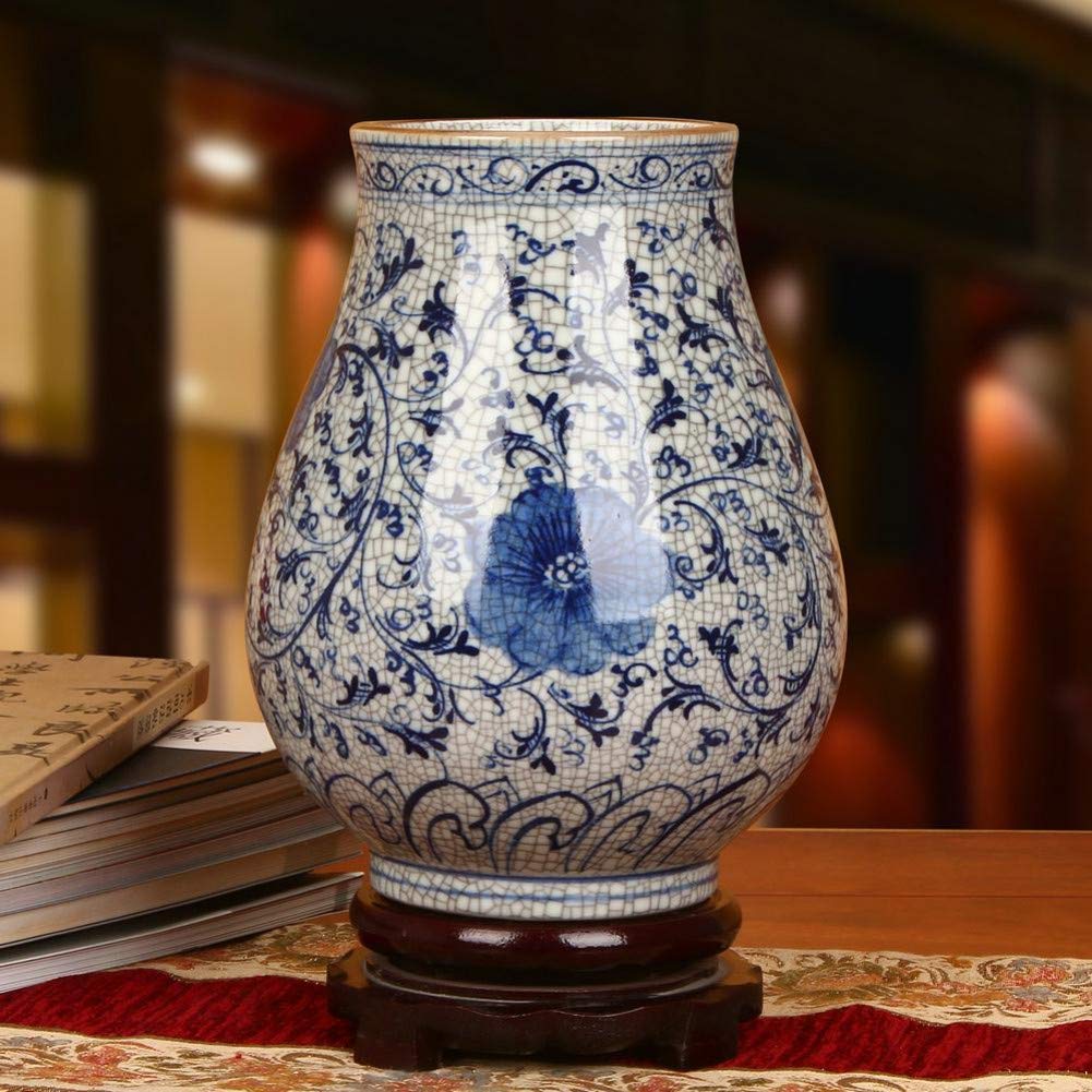 asdchZen Ceramics Ceramic Antique Blue And White Porcelain Official Kiln Crack Glaze Vase Modern Fashion Home Decoration Porcelain Vase