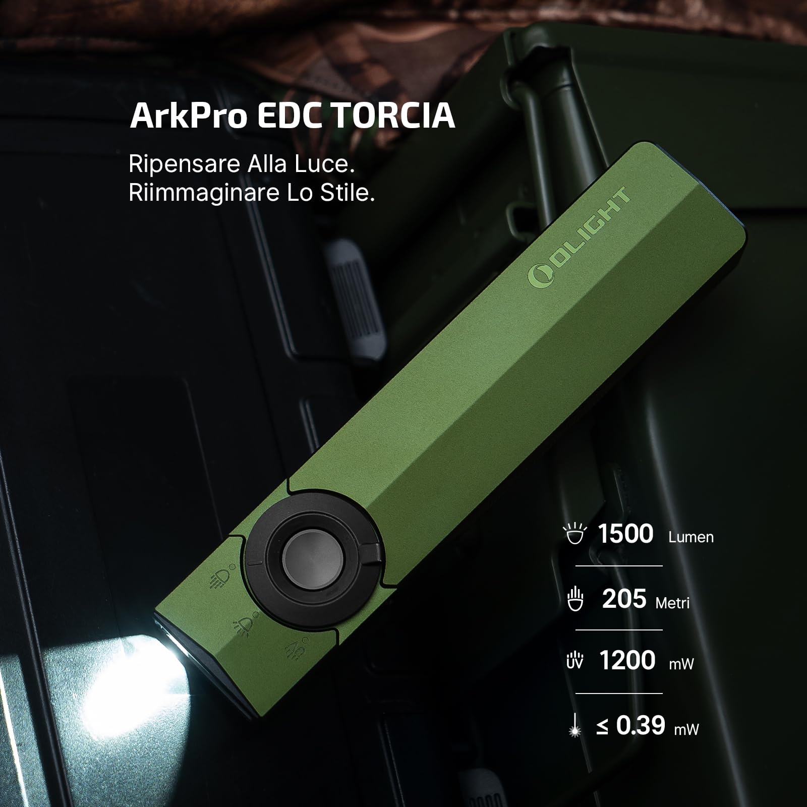 OLIGHT ArkPro Torcia LED ricaricabile USB, leggera e portatile, 1500 lumen | portata di 205, rilevamento di banconote false tramite raggi UV, fissaggio magnetico, ideale per il campeggio e le escursioni