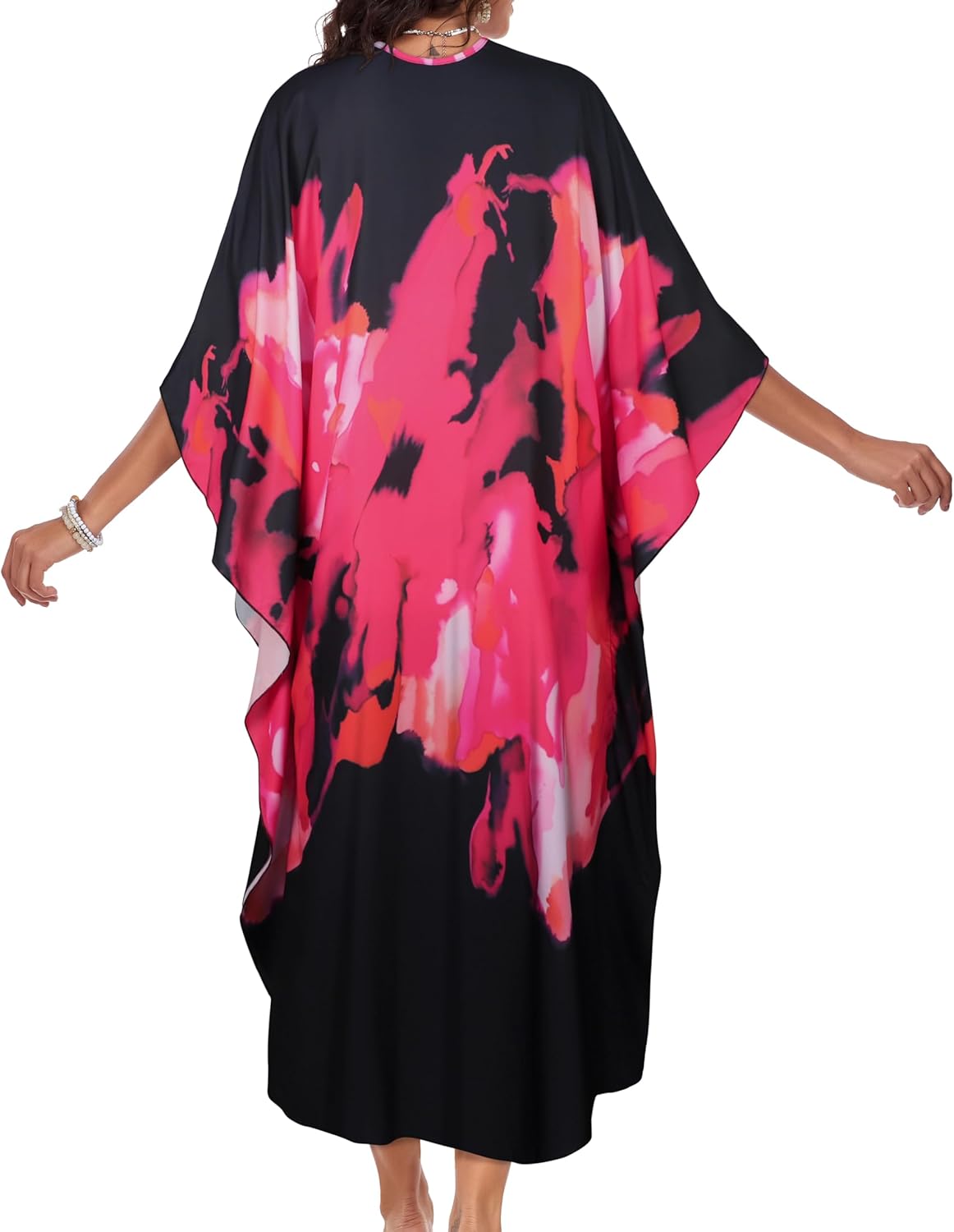 Kaftan Dresses for Women Plus Size V Neck Caftans Long Batwing Sleeve Beach Cover Ups Summer Floral Print Dress - Image 6
