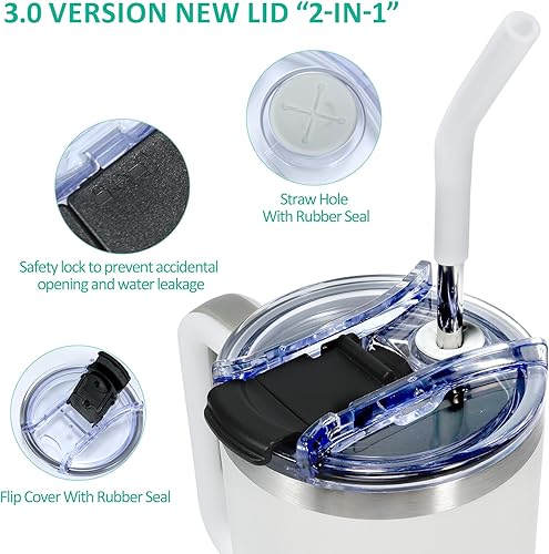 Miniatura 2 de FUNUS Vaso aislado de 40 onzas con asa y tapa con pajilla, vaso 3.0 a prueba de fugas, taza de café de viaje de acero inoxidable  Taza aislada al