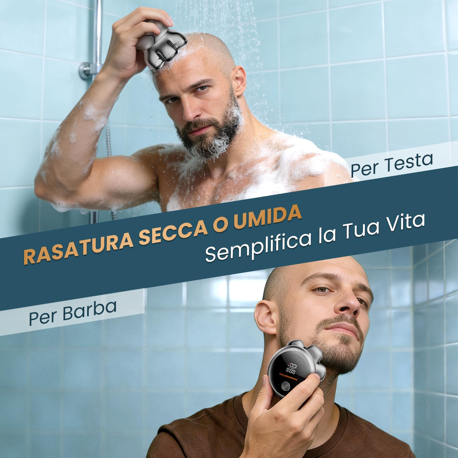 MAXGROOM PRO 7D Rasoio Testa Calva 2 Velocità, Rasoio Elettrico Capelli Uomo Rasa Capelli Uomo a Zero Assoluto, Shaver Capelli, Regalo per Papà e Marito (Argento)