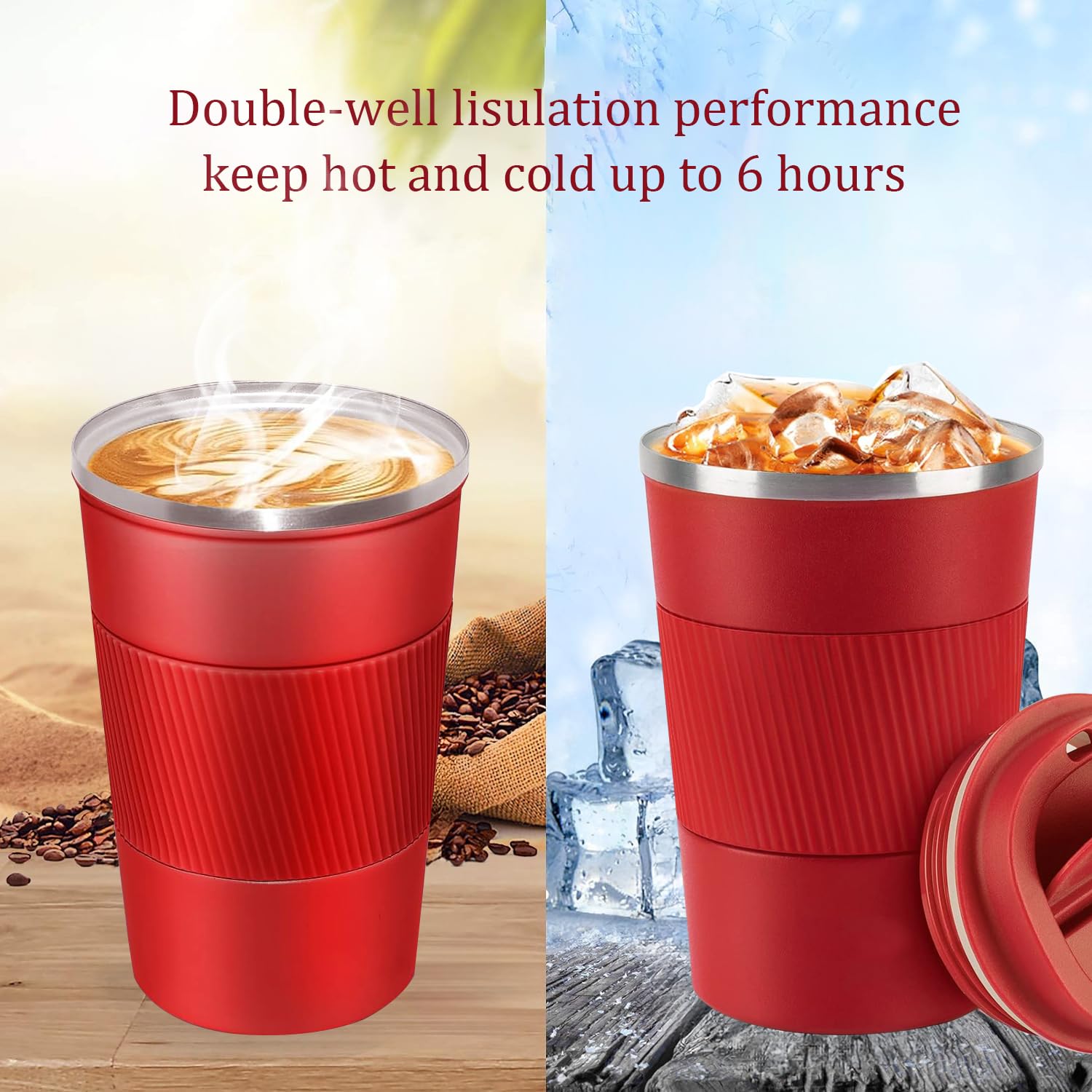 Senshuomy Travel Mug,Insulated Coffee Cup with Leakproof Lid,Reusable Coffee Cups Travel Cup,Stainless Steel thermaol Mug for Hot Cold Drinks (Red/380ml) - Image 4
