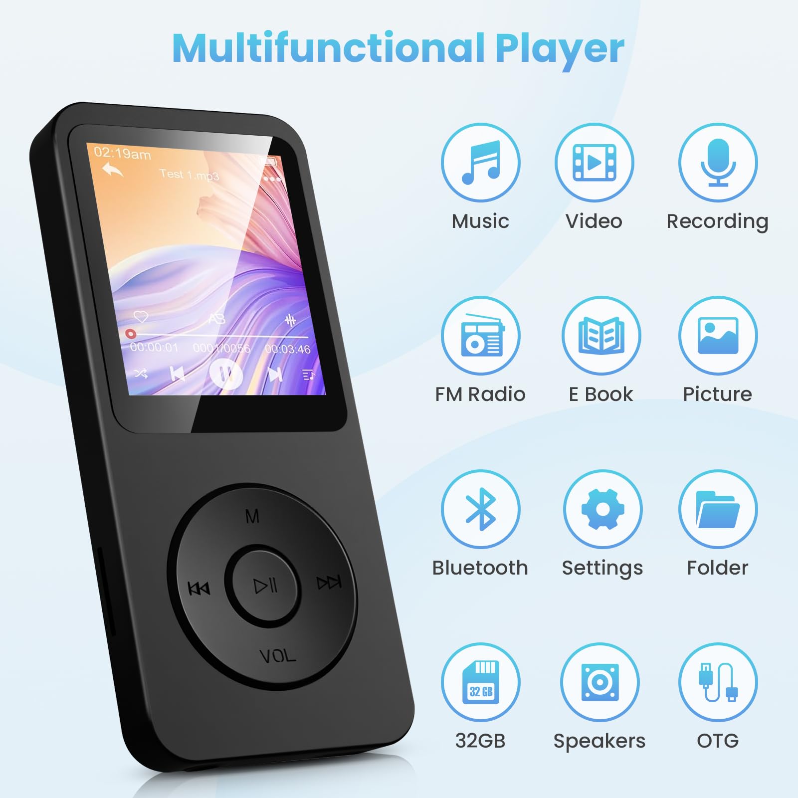 Lettore MP3 Classico 32 GB - Bluetooth 5.3 Schermo da 1,8 Pollici sportivo con cuffie Design Compatto e Portatile, Riproduzione Musicale HiFi Senza Perdite, Espandibile Fino a 128 GB con Scheda TF