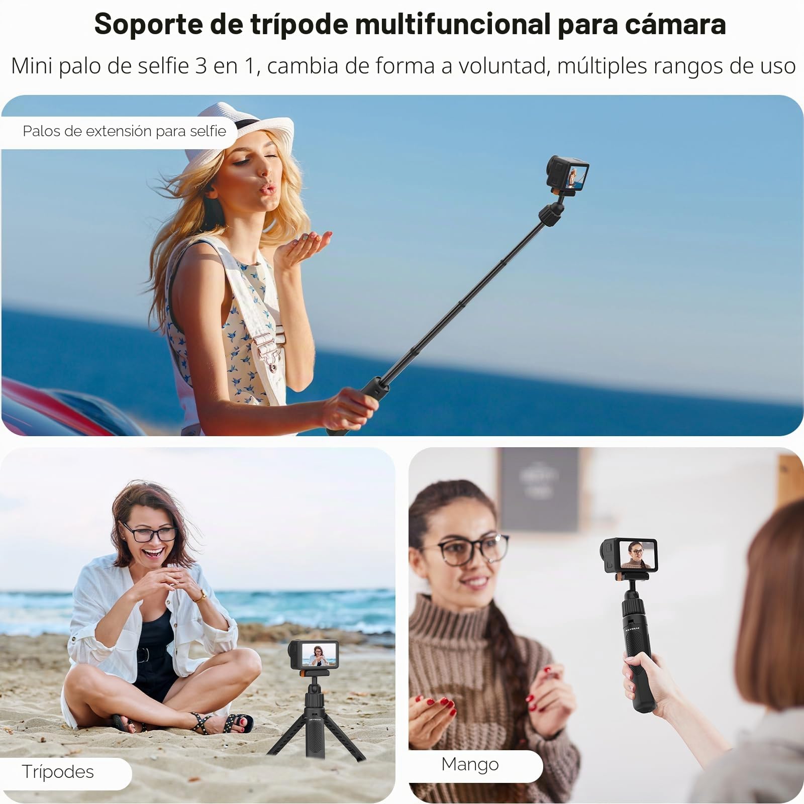 REYGEAK Ojo magnético Todo en uno, Palo Selfie Desmontable rápido, Varilla de extensión Osmo Action Mini Compatible con Osmo Action 3, Osmo Action 4, Osmo Action 5 Pro