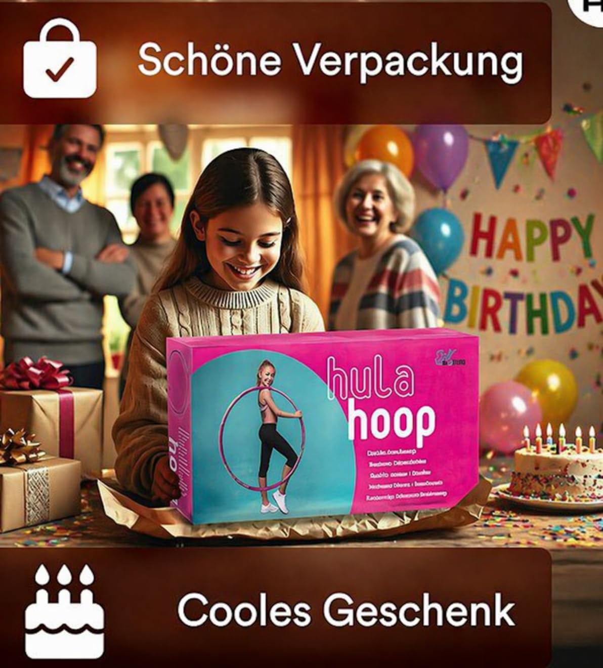 Hula Hoop Reifen Kinder ab 10 - Bruchfeste Edelstahlröhre mit weicher Schaumstoffpolsterung - Hochwertiger Hullahub Reifen für Kinder - 88cm Teenager Mädchen