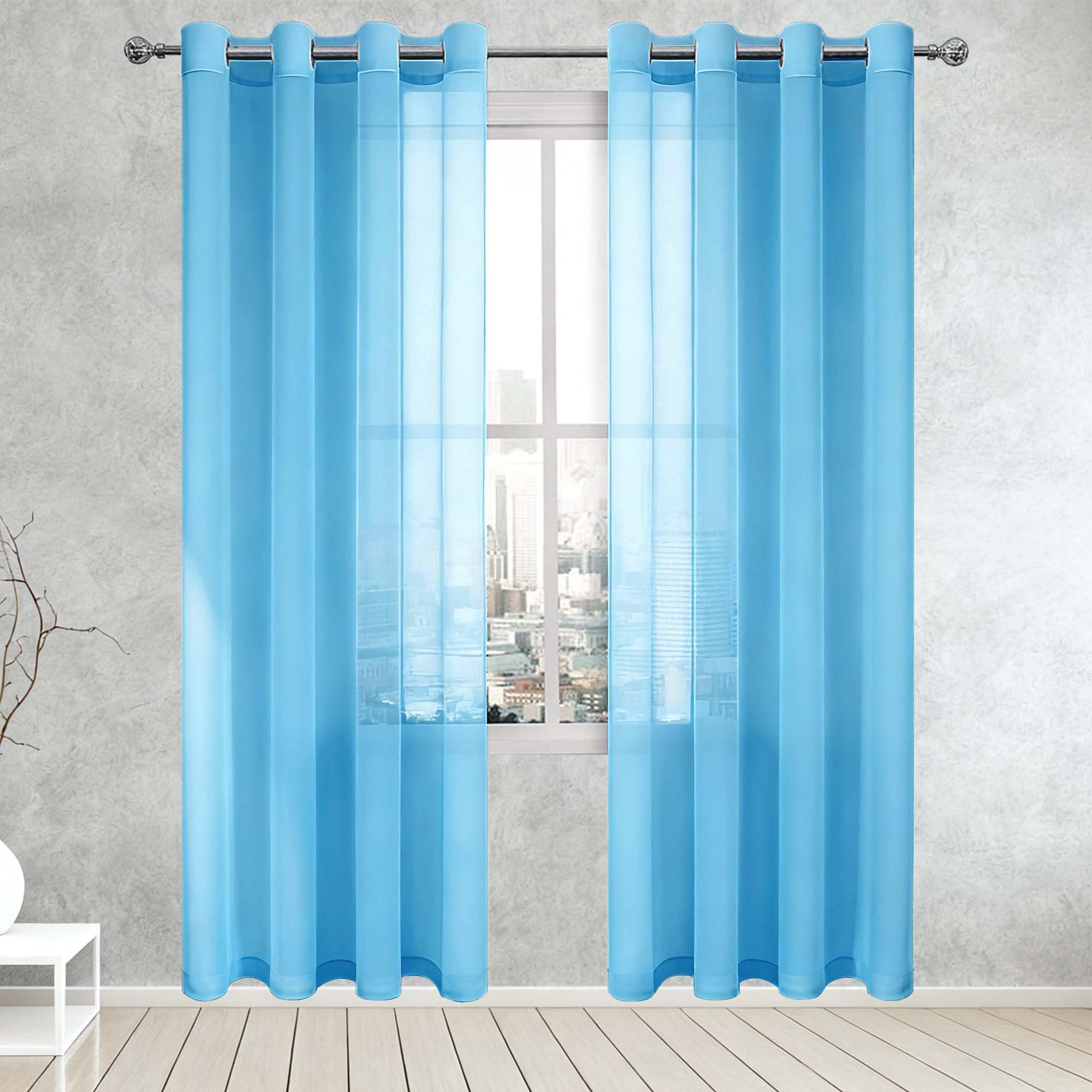 Voilage fenêtre 320x300 cm semi transparent bleu ciel