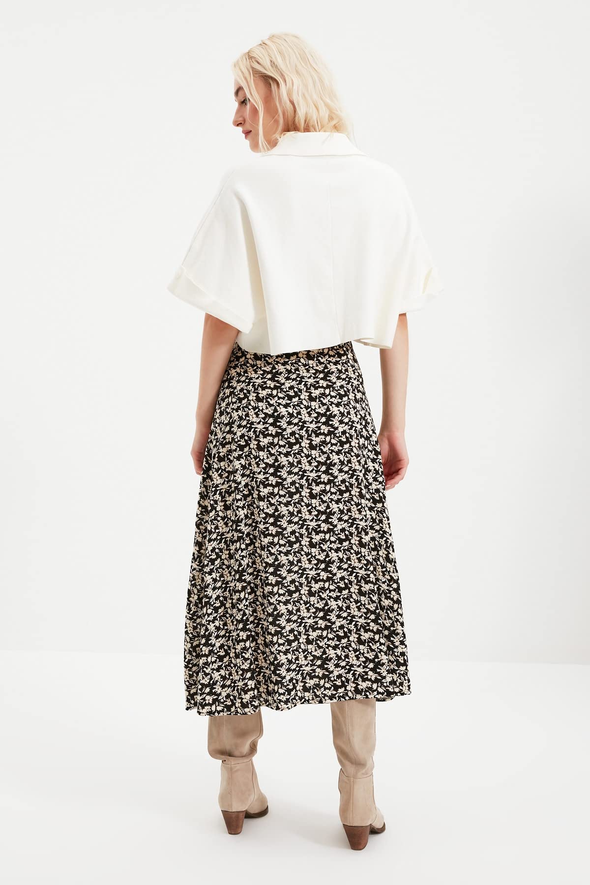 Trendyol Women's Black floral Patterned teardinner Skirt, 40