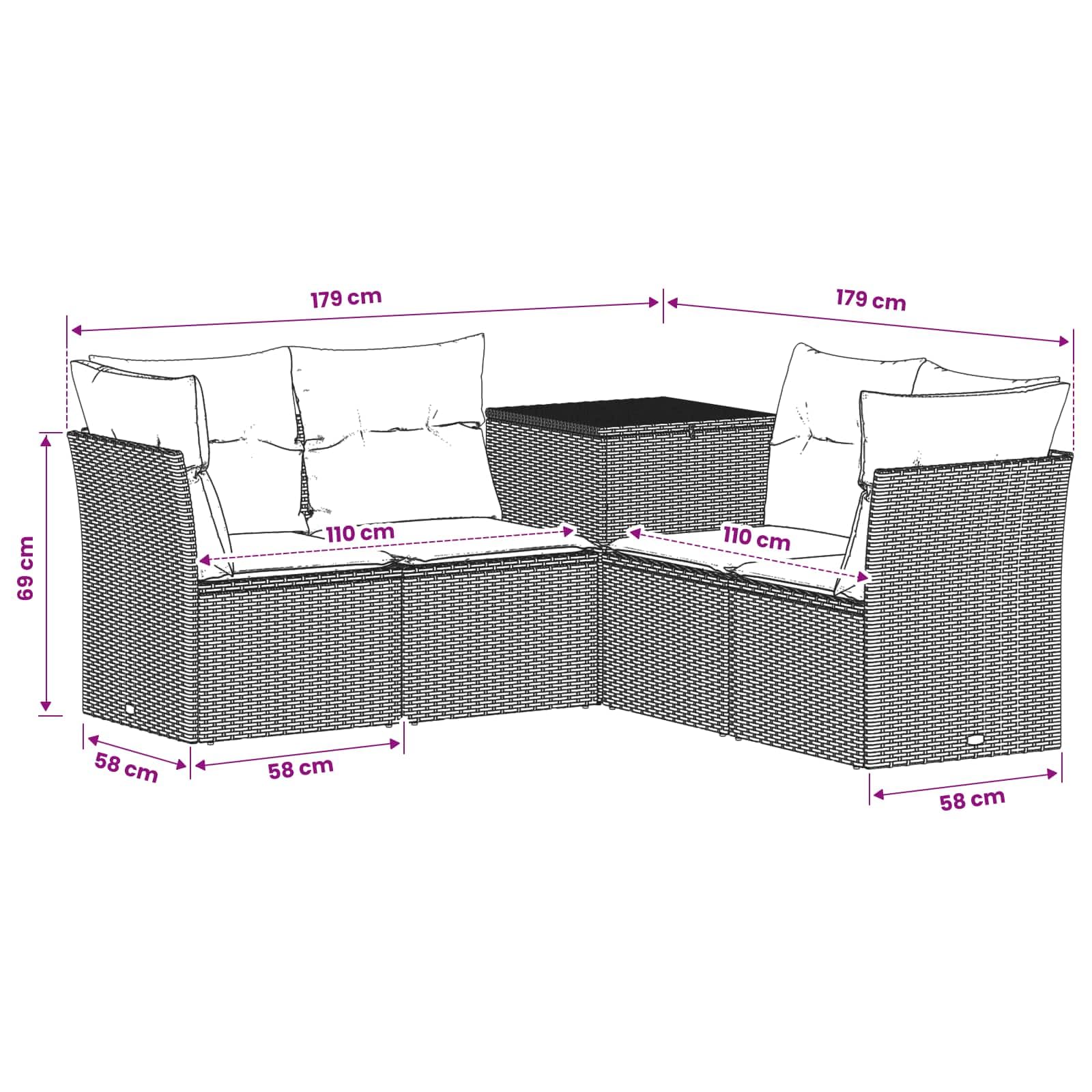 Set Divani 5 Pezzi Nero Polirattan e Acciaio con Box Portaoggetti