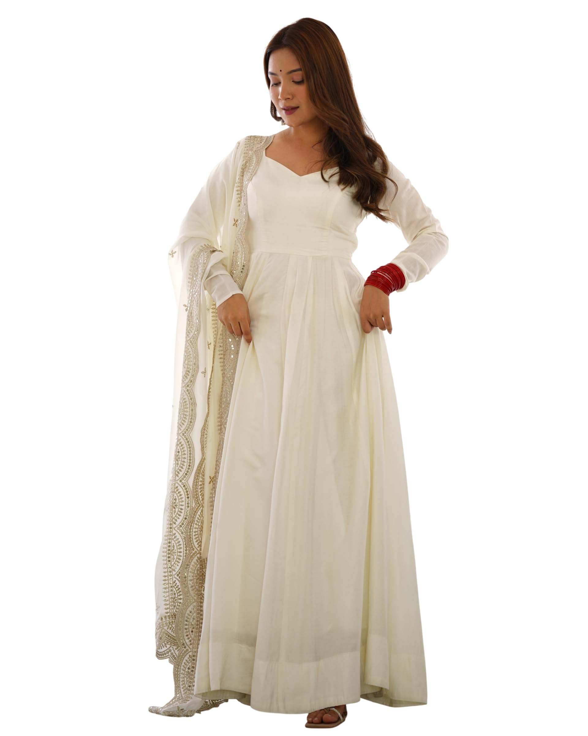Creation By Pure Roman Silk Chanderi Fabric Fully Anarkali Gown with Dupatta Pent Suit Set.-picture-53