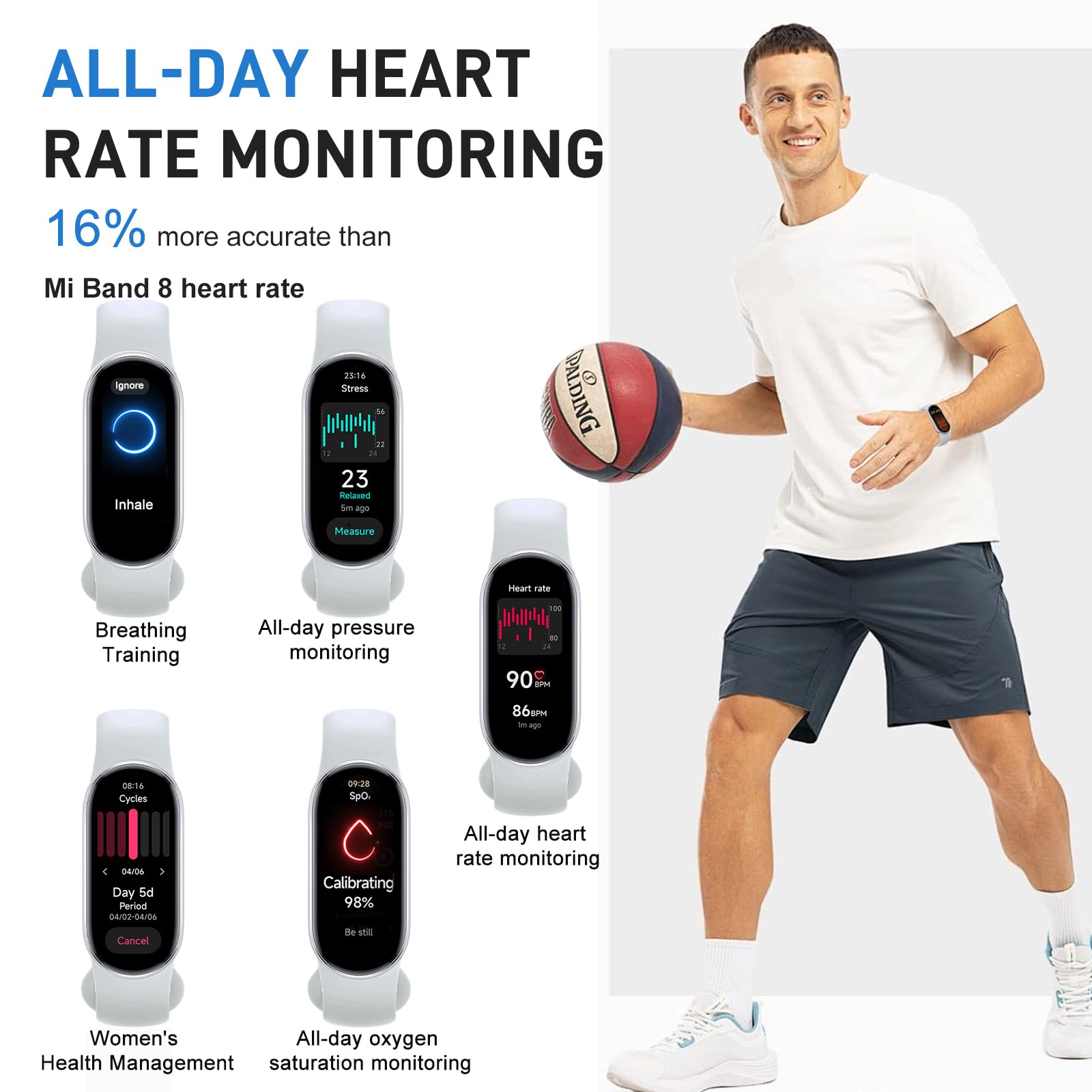 Mi Band 9, Luiminosità 1200 nit, Schermo AMOLED 1.62'',Mi Smart Band 9 con Cornice Metallica, Monitoraggio Salute,150+ Modalità Sportive,200+ Quadranti,Autonomia 21 giorni,Resistenza acqua 5ATM Bianco