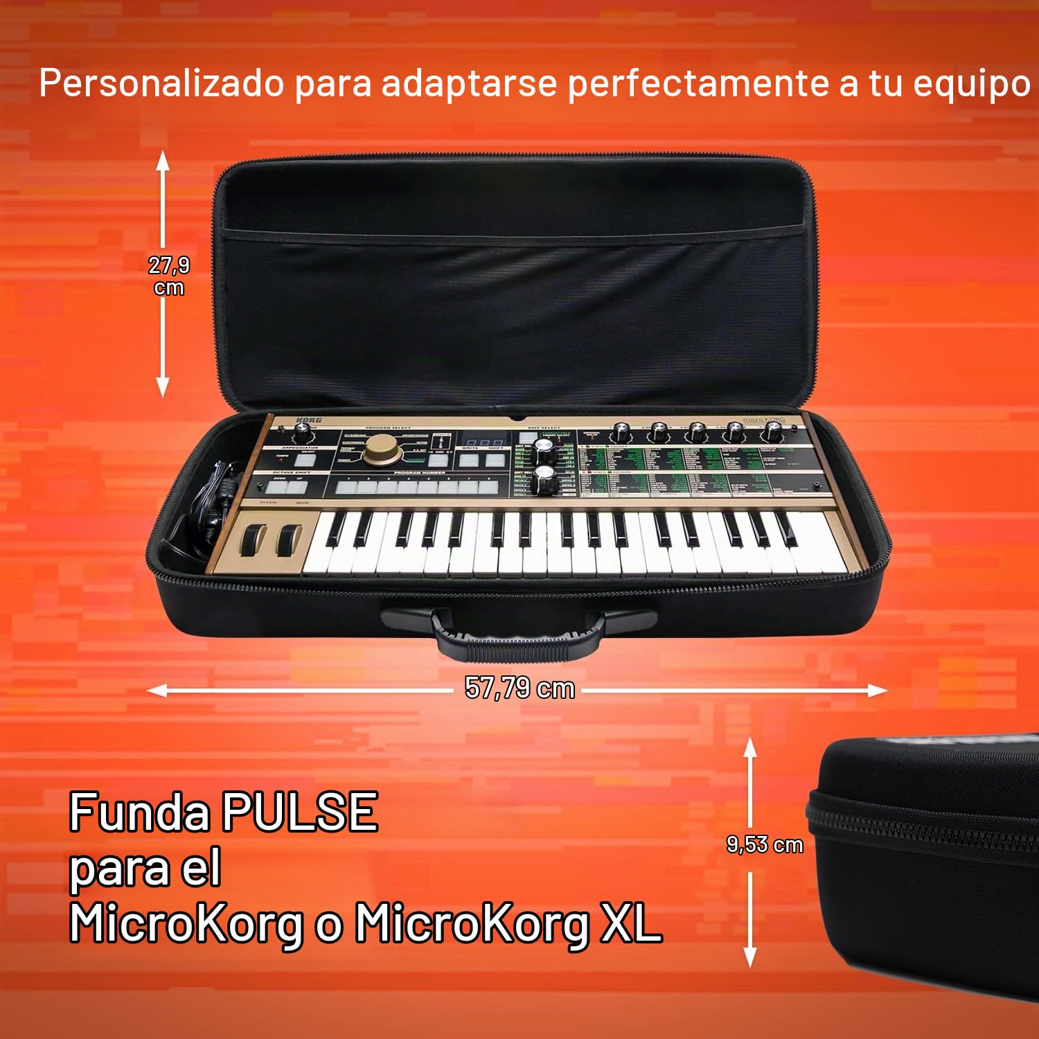 Analog Cases PULSE Case para Korg MicroKorg/MicroKorg XL+ o sintetizadores comparables (estuche de transporte de EVA/nylon moldeado, asa de primera clase), Negro