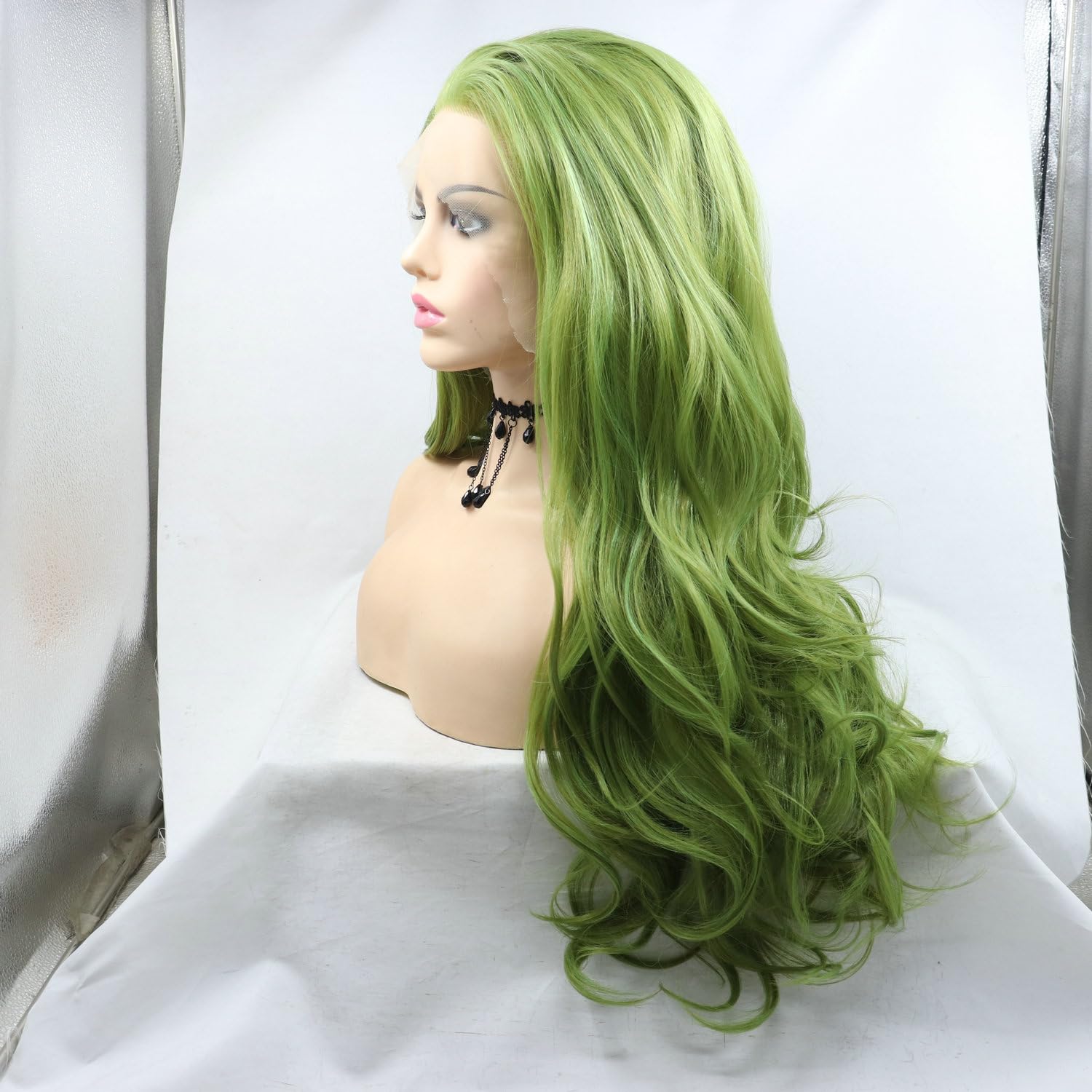 SERENEWIG Pastel Matcha Green Synthetic Lace Front Wigs for Women Beautiful Oliver Green Color Heat Resistant Fiber Long Bouncy Wave Lolita Cosplay Wigs Drag Queen 24" - Image 4