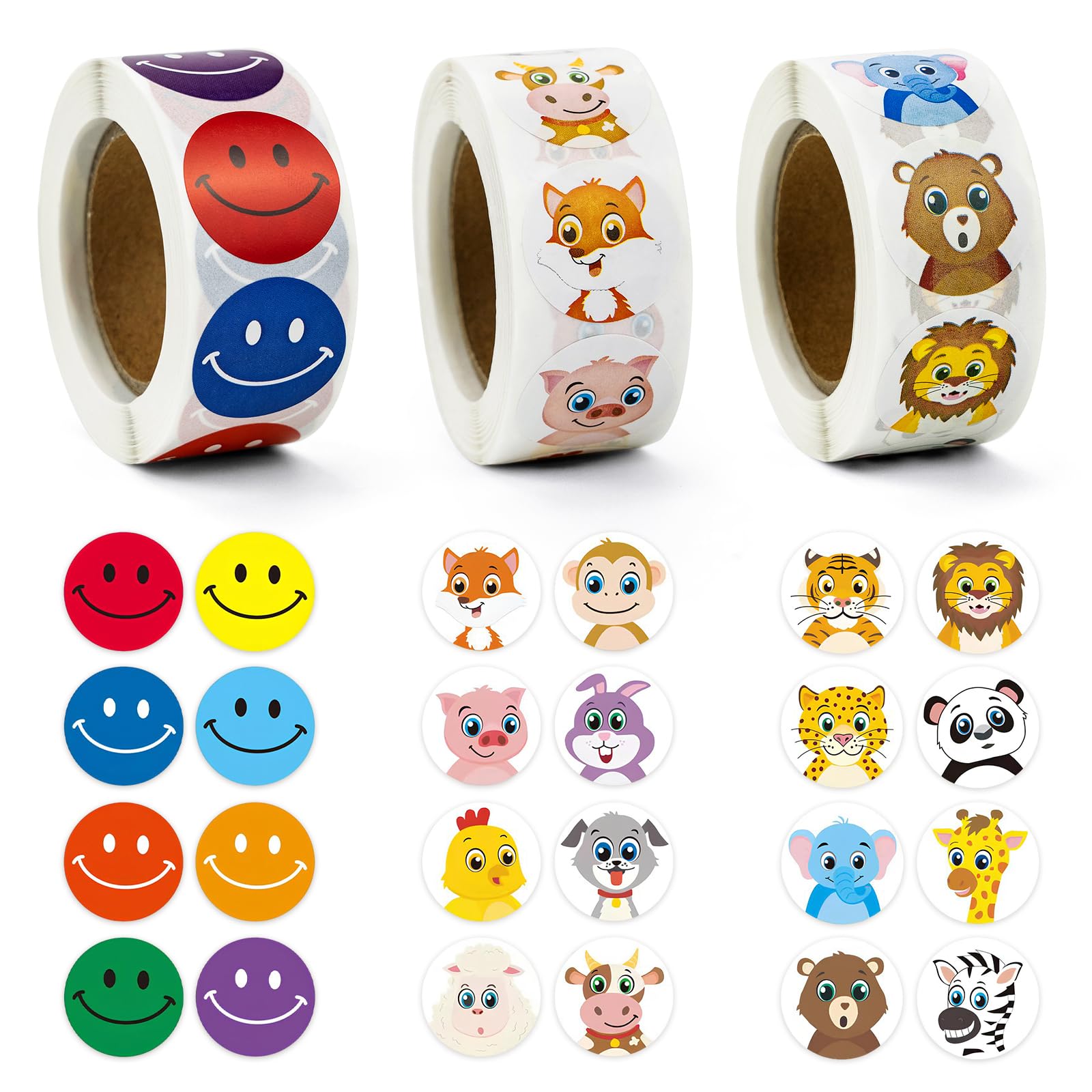 1500 Piezas Redondas Rollo Pegatinas Animales 3 Rollos Animal Reward Pegatinas 24 Diseños Pegatinas Recompensas para Niños Recompensa Del Maestro Pegatinas Recompensa (2.5 cm de diámetro)