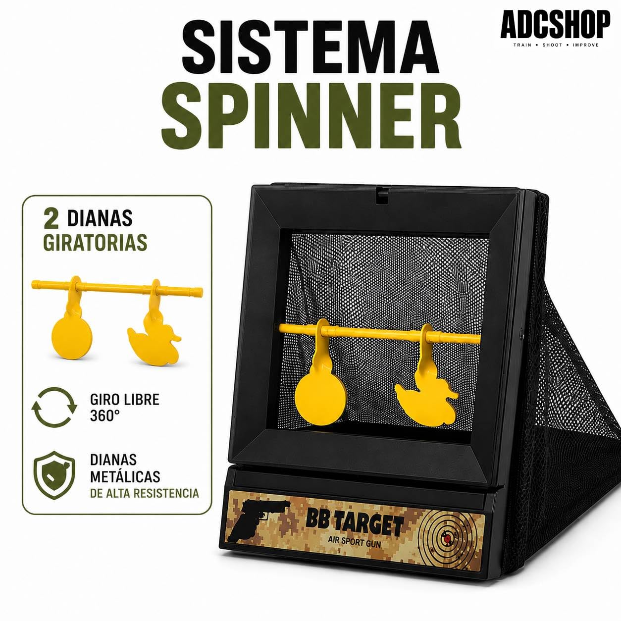 Cazabalines Airsoft. Tiro Dual + 100 dianas 17x17 cms x Objetivos móbiles