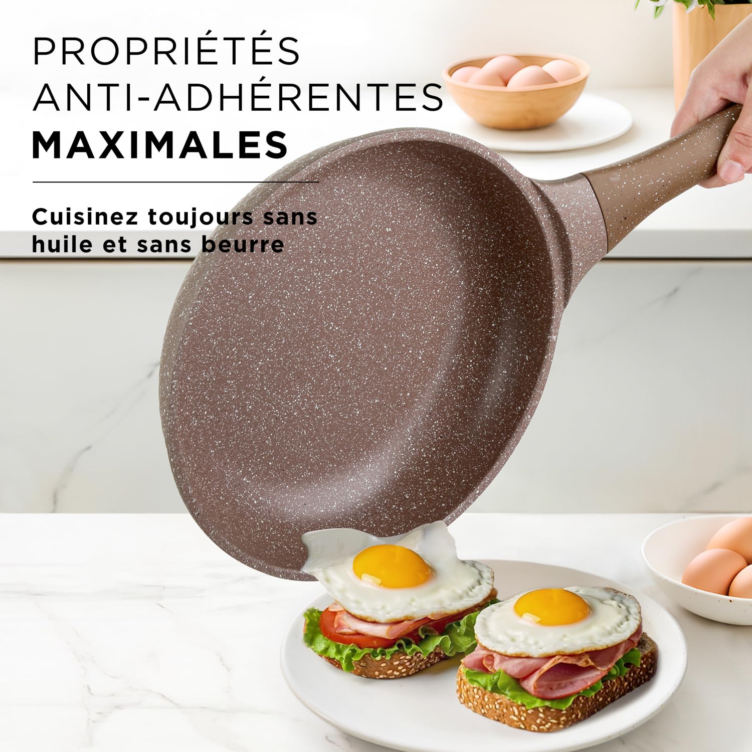 KASANOVA Set de casseroles antiadhésives 0 Graisses, batterie de cuisine pour induction et tous types de plaques, set de casseroles et poêles antiadhésives à 4 couches avec design moderne. (10 pièces)
