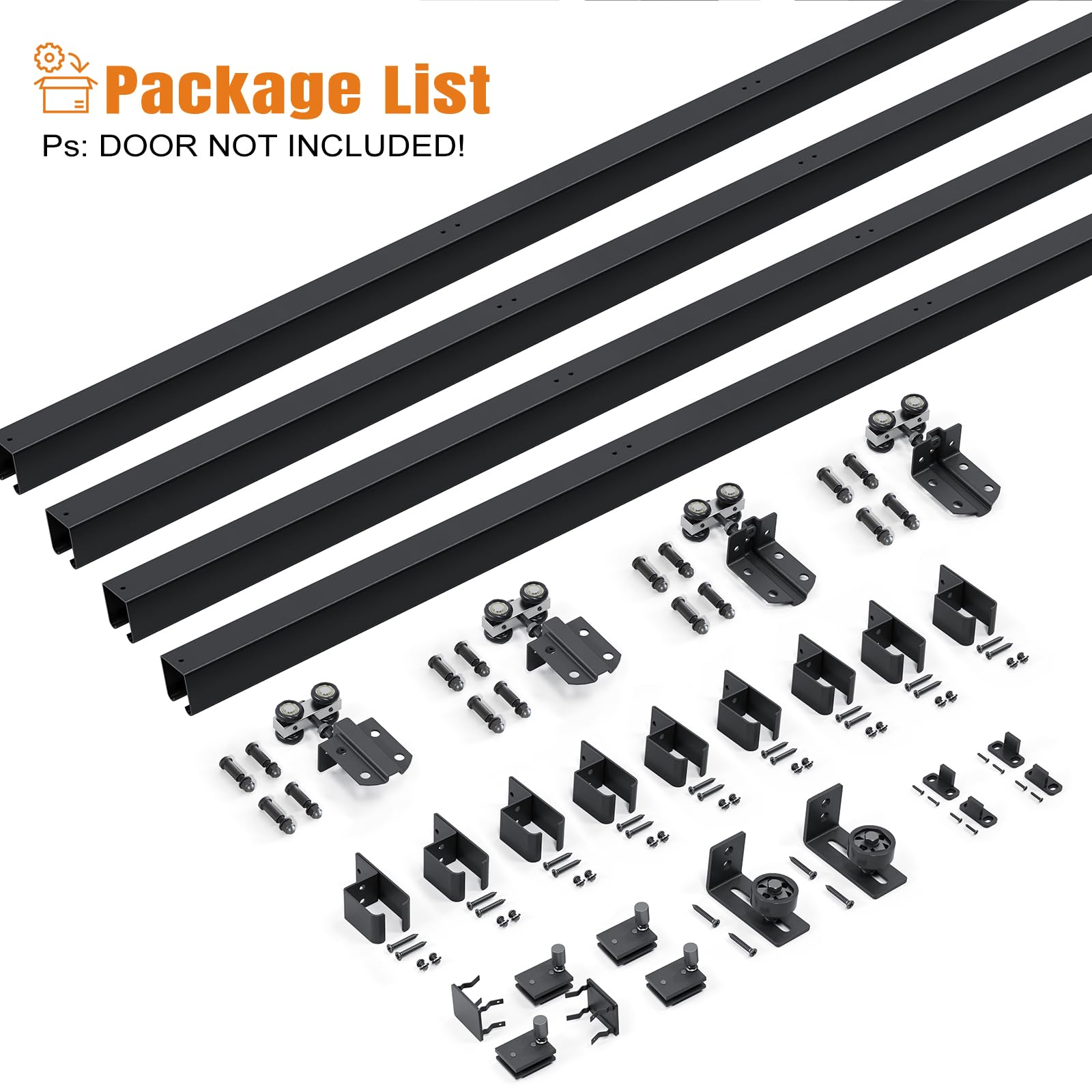 Easelife 16FT Exterior Sliding Barn Door Hardware Kit, Box Rail Track, 450lb Capacity, Black Weather-Resistant Steel, Wall Mount System for Outdoor Use, Fit Double 48in Door — Amazon image 5