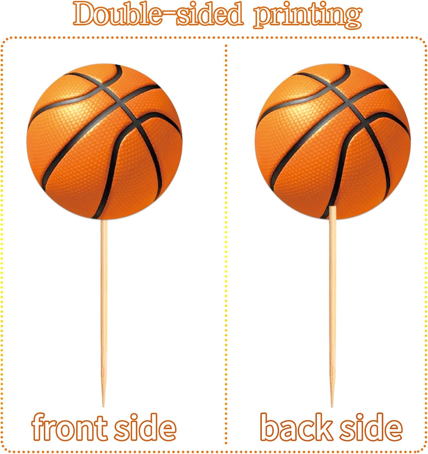Ercadio 24 Pack Double Sided Basketball Cupcake Toppers Star Sports Ball Cupcake Picks Baby Shower Basketball Sports Players Theme Birthday Party Cake Decorations Supplies