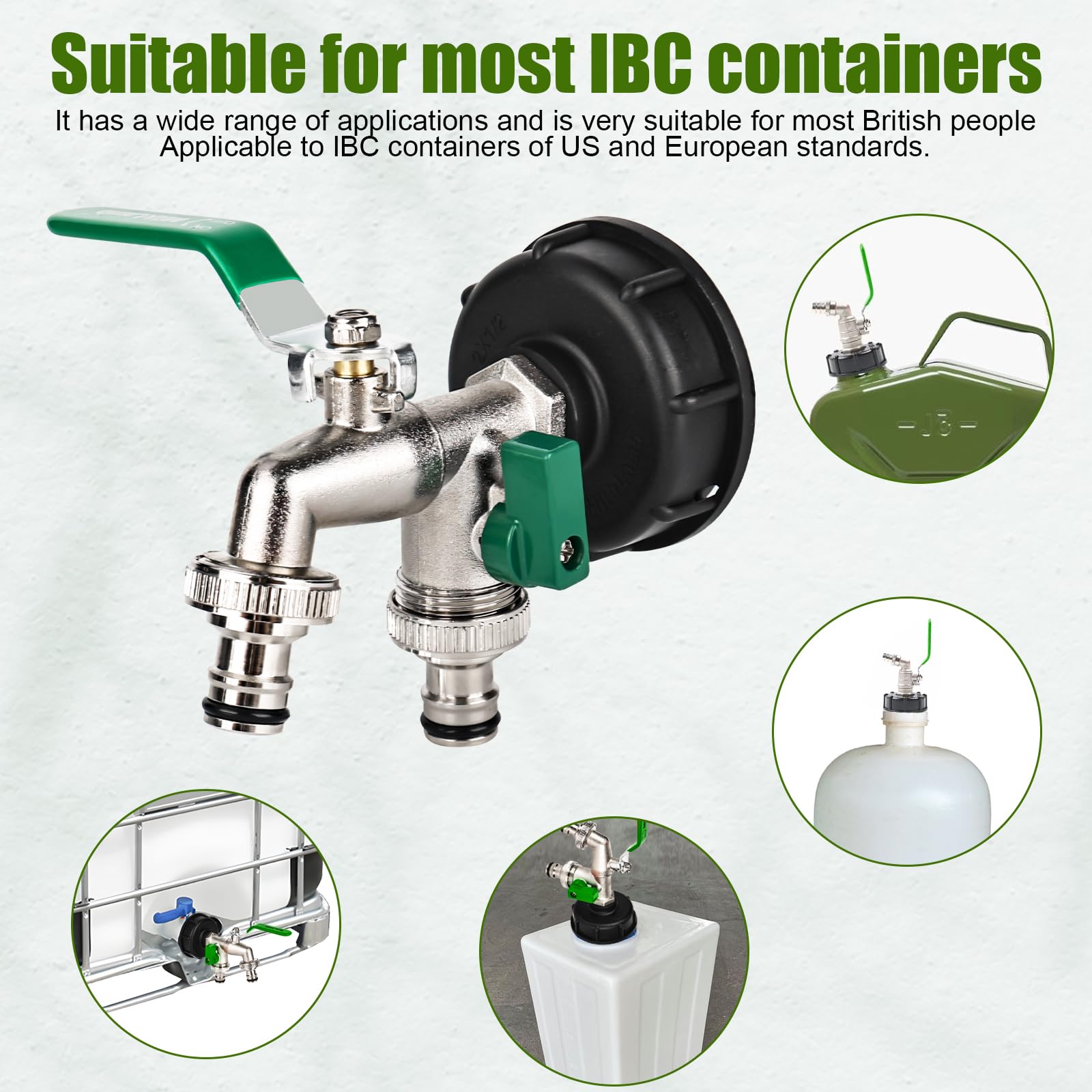 Rubinetto Di Scarico Per IBC 1000 Litri - Ottone Con Attacco S60x6 E Rubinetto 1/2 Pollice - Kit Con Nastro E Guarnizioni